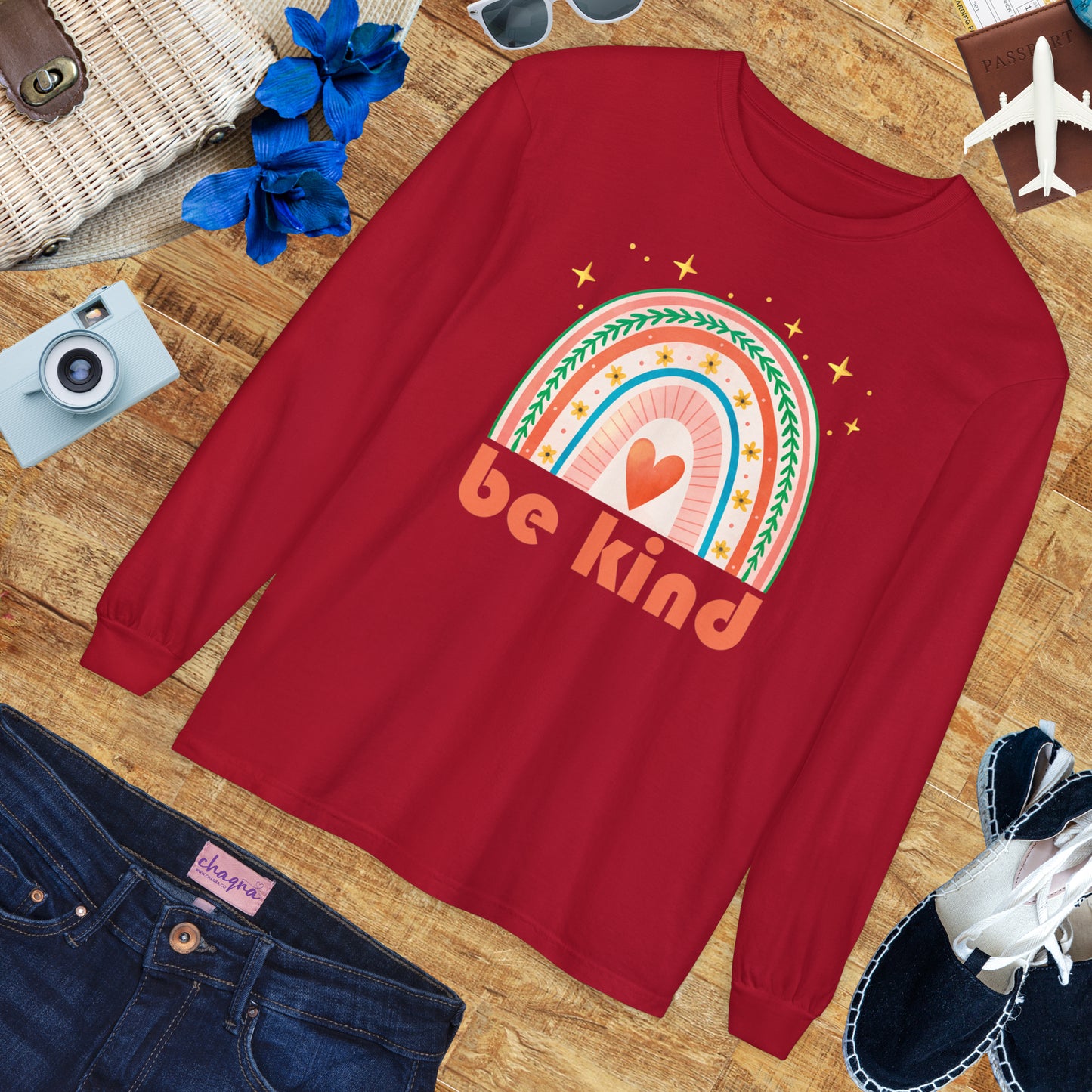 🌈Be Kind - Boho Rainbow Long Sleeve Tee