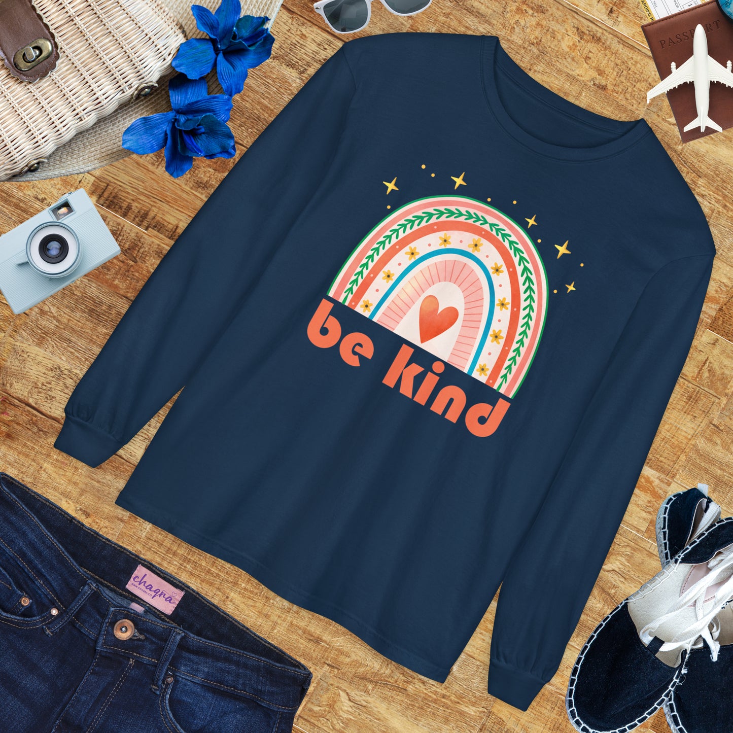 🌈Be Kind - Boho Rainbow Long Sleeve Tee