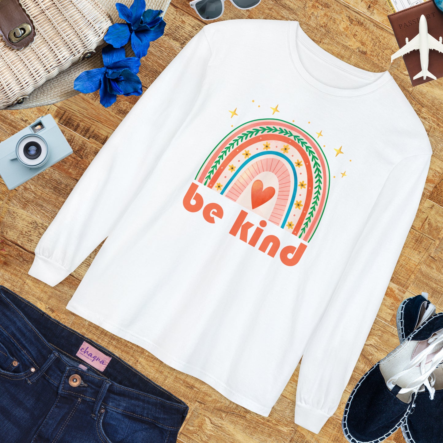 🌈Be Kind - Boho Rainbow Long Sleeve Tee