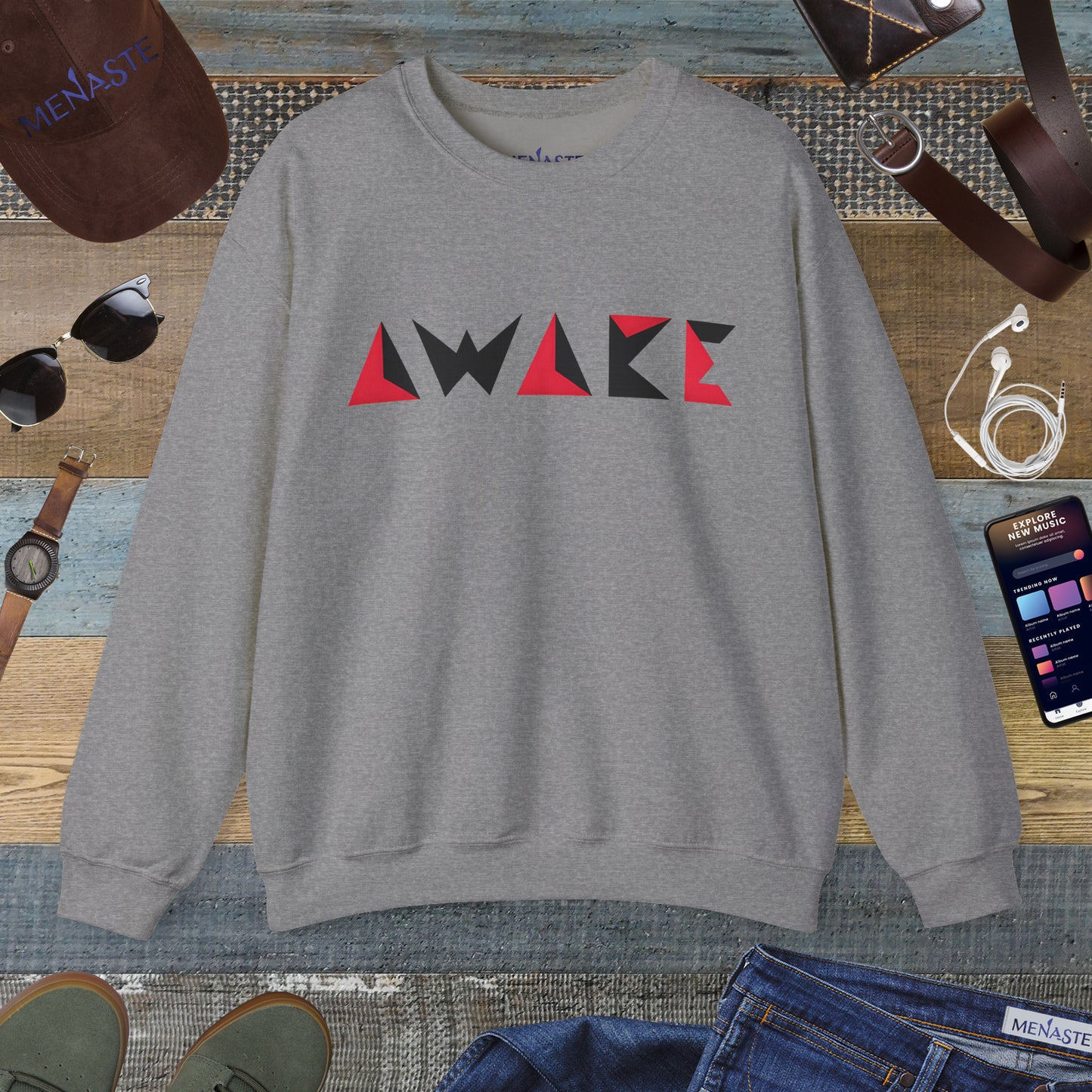 🌙 Menaste Geometric "AWAKE" Sweatshirt