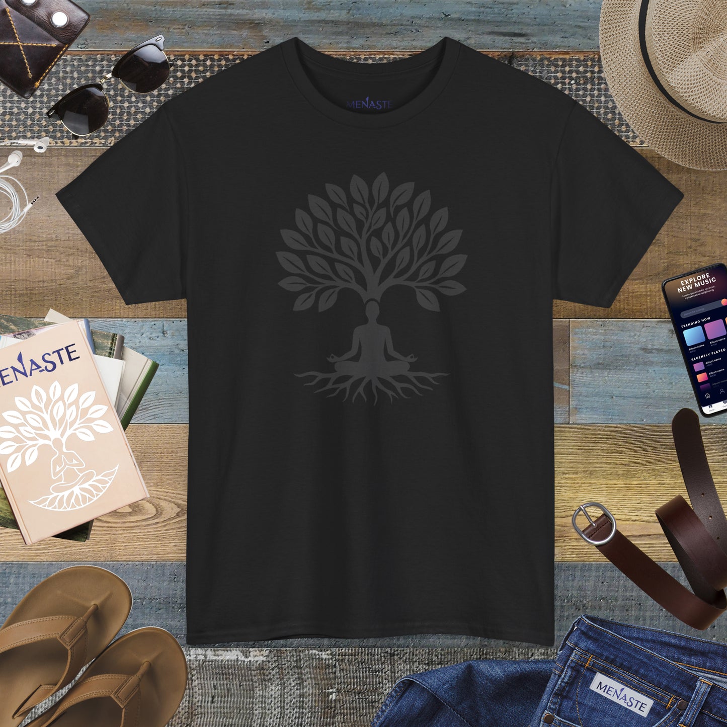 🌲🖤 ROOTED IN STILLNESS — Menaste™ Meditation Tee