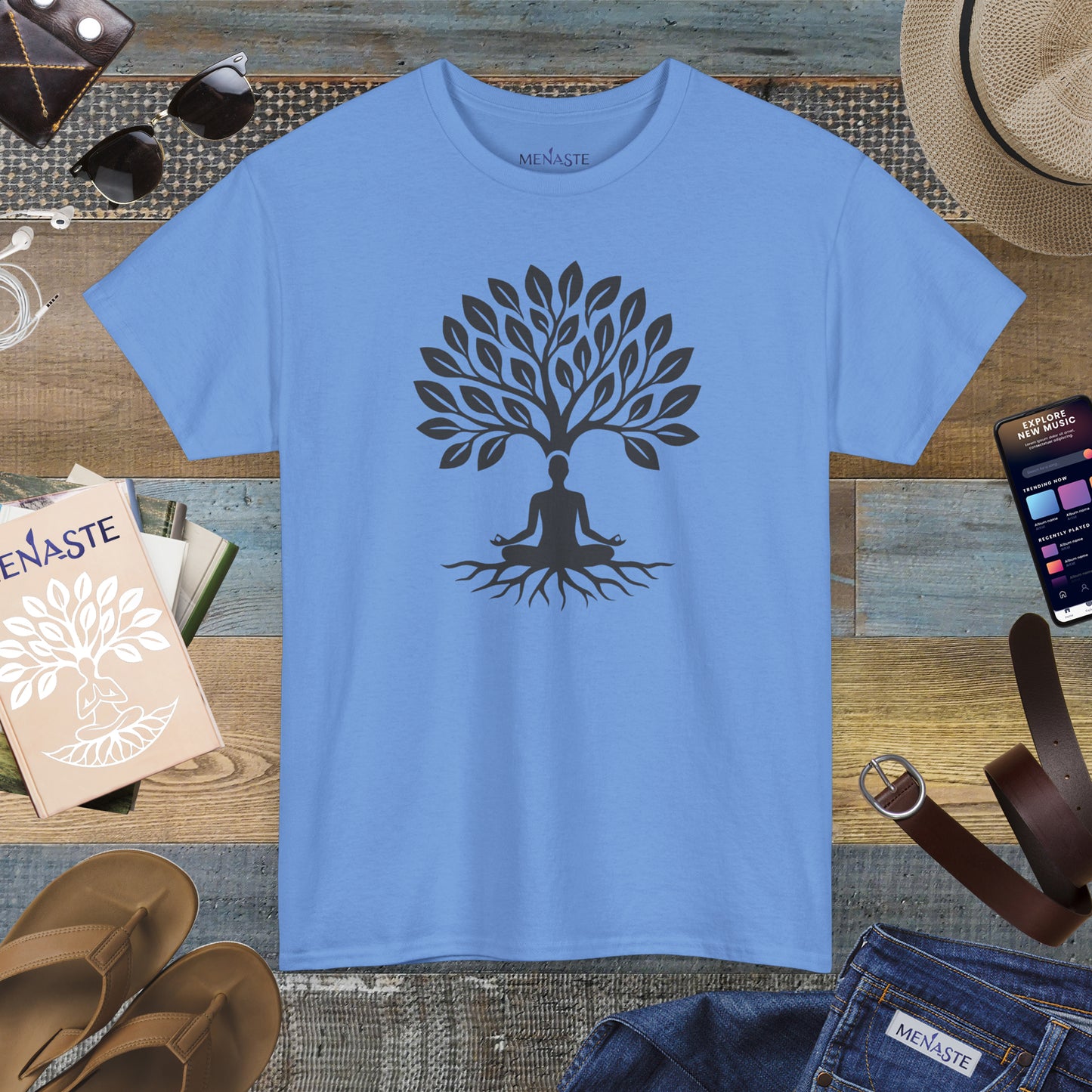 🌲🖤 ROOTED IN STILLNESS — Menaste™ Meditation Tee