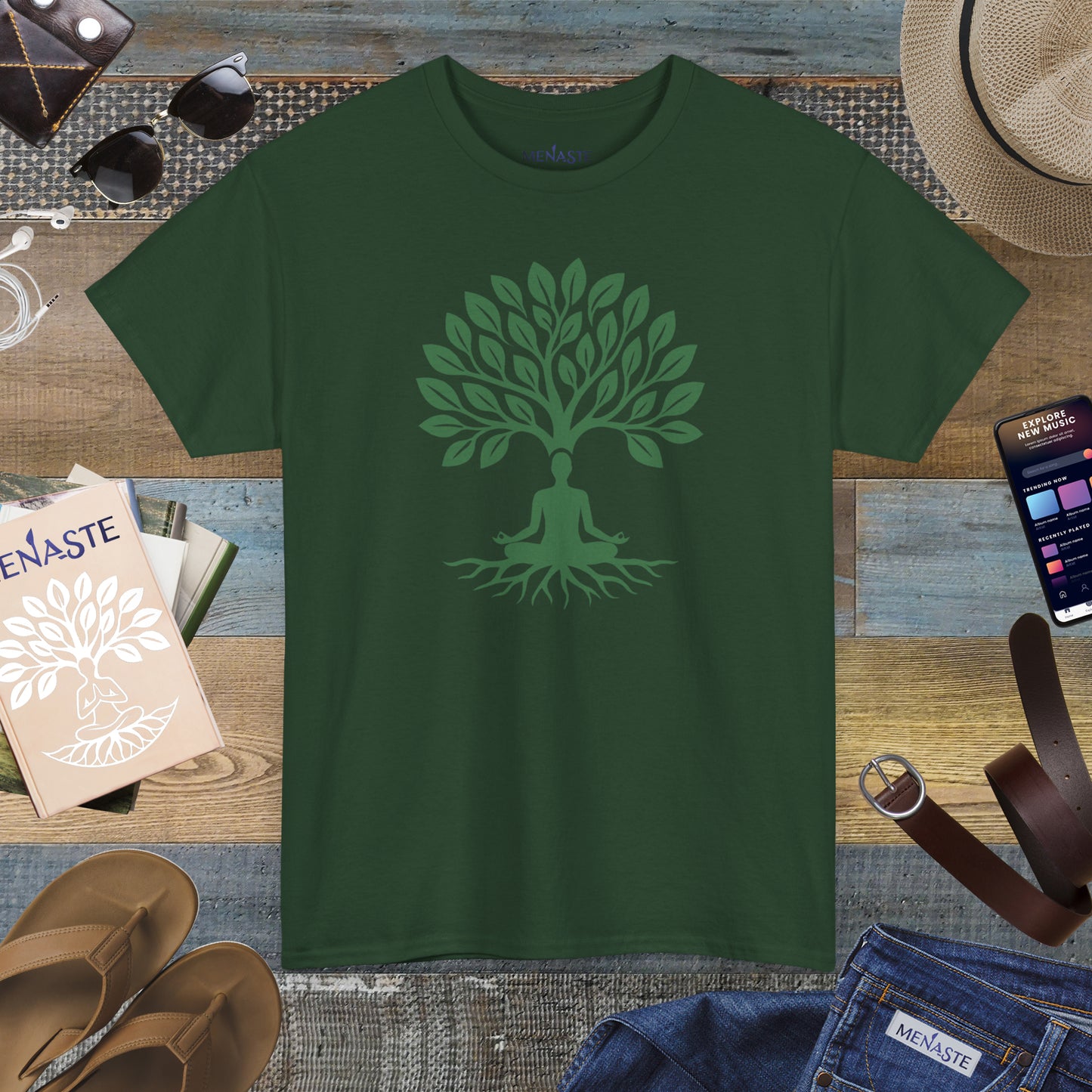 🌲🖤 ROOTED IN STILLNESS — Menaste™ Meditation Tee