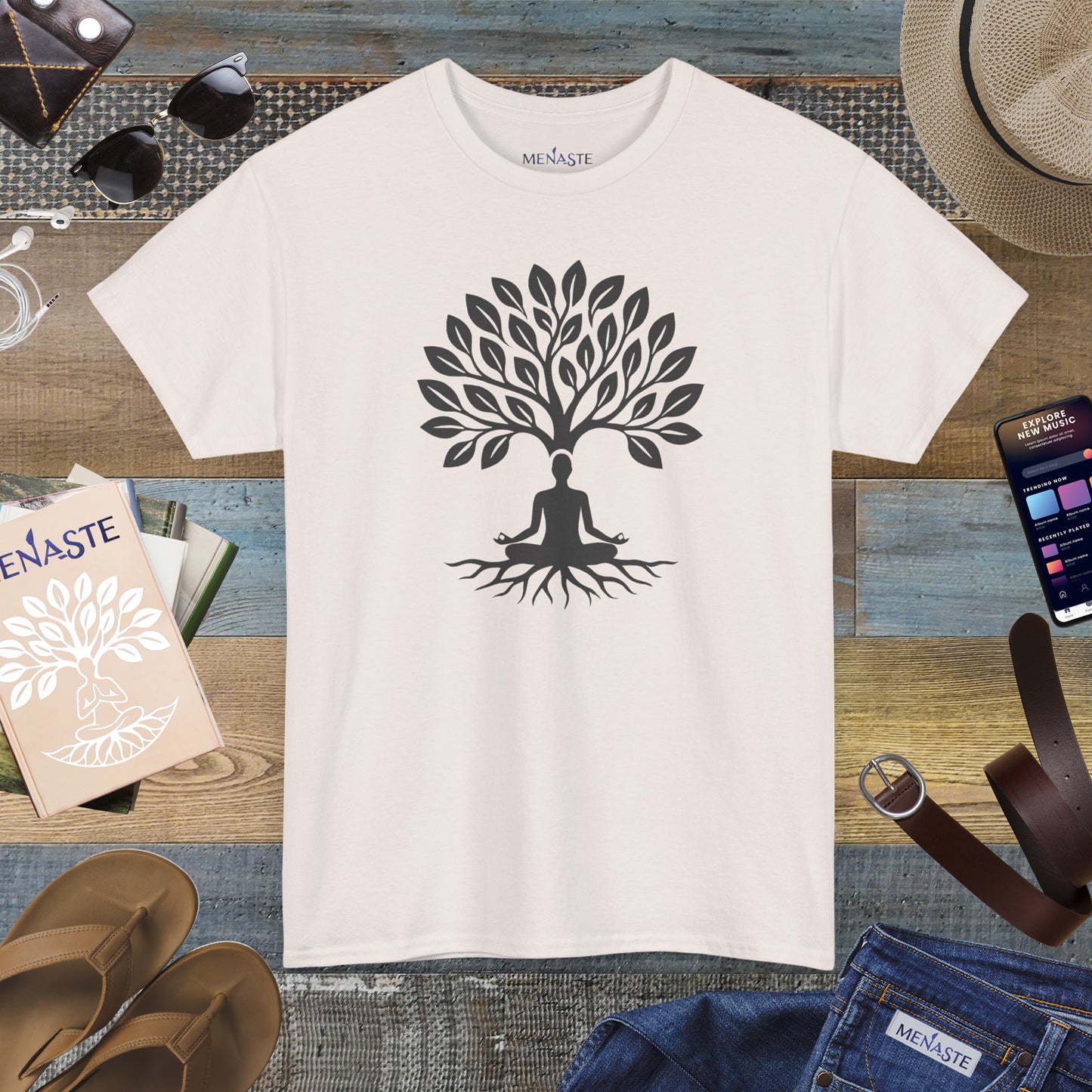 🌲🖤 ROOTED IN STILLNESS — Menaste™ Meditation Tee
