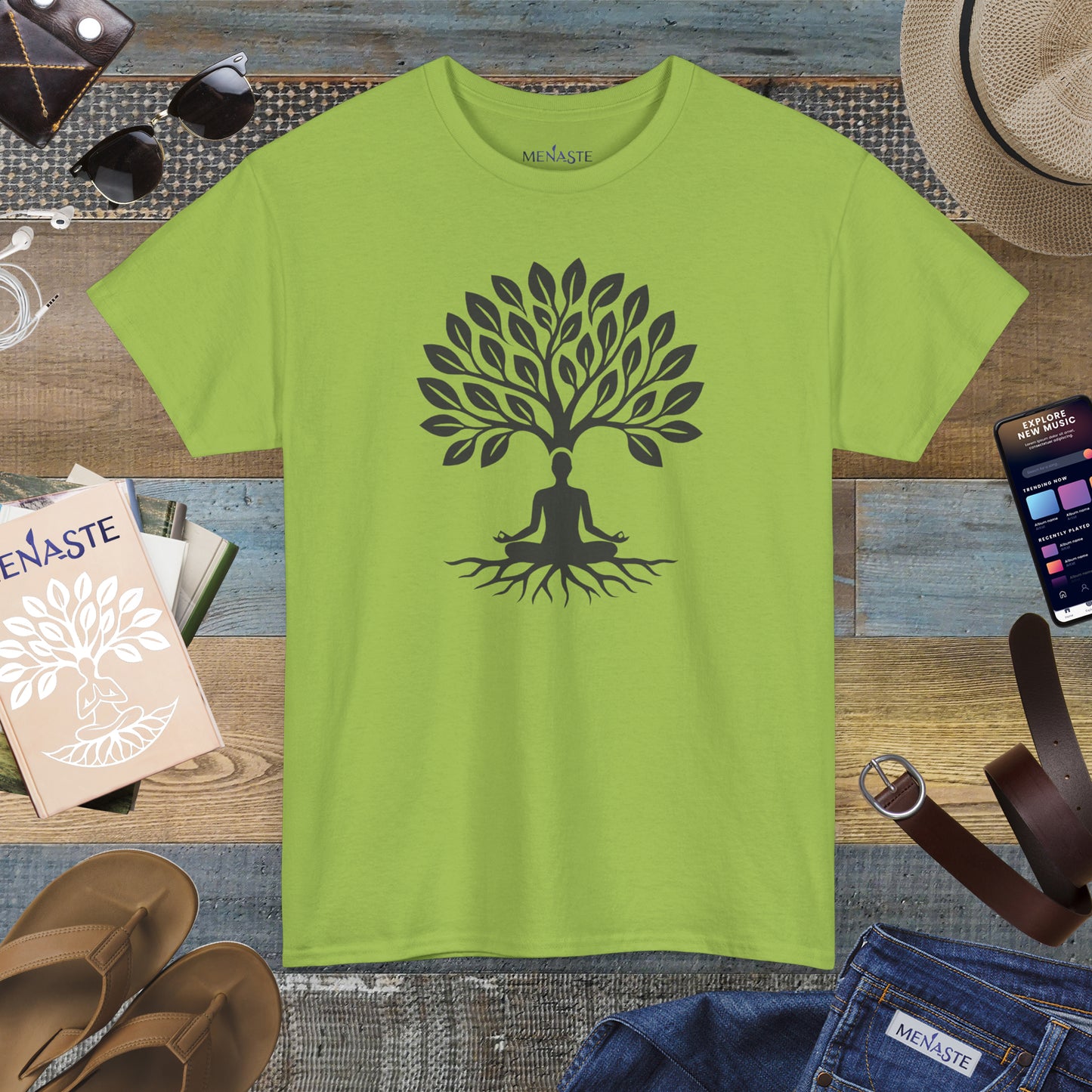 🌲🖤 ROOTED IN STILLNESS — Menaste™ Meditation Tee