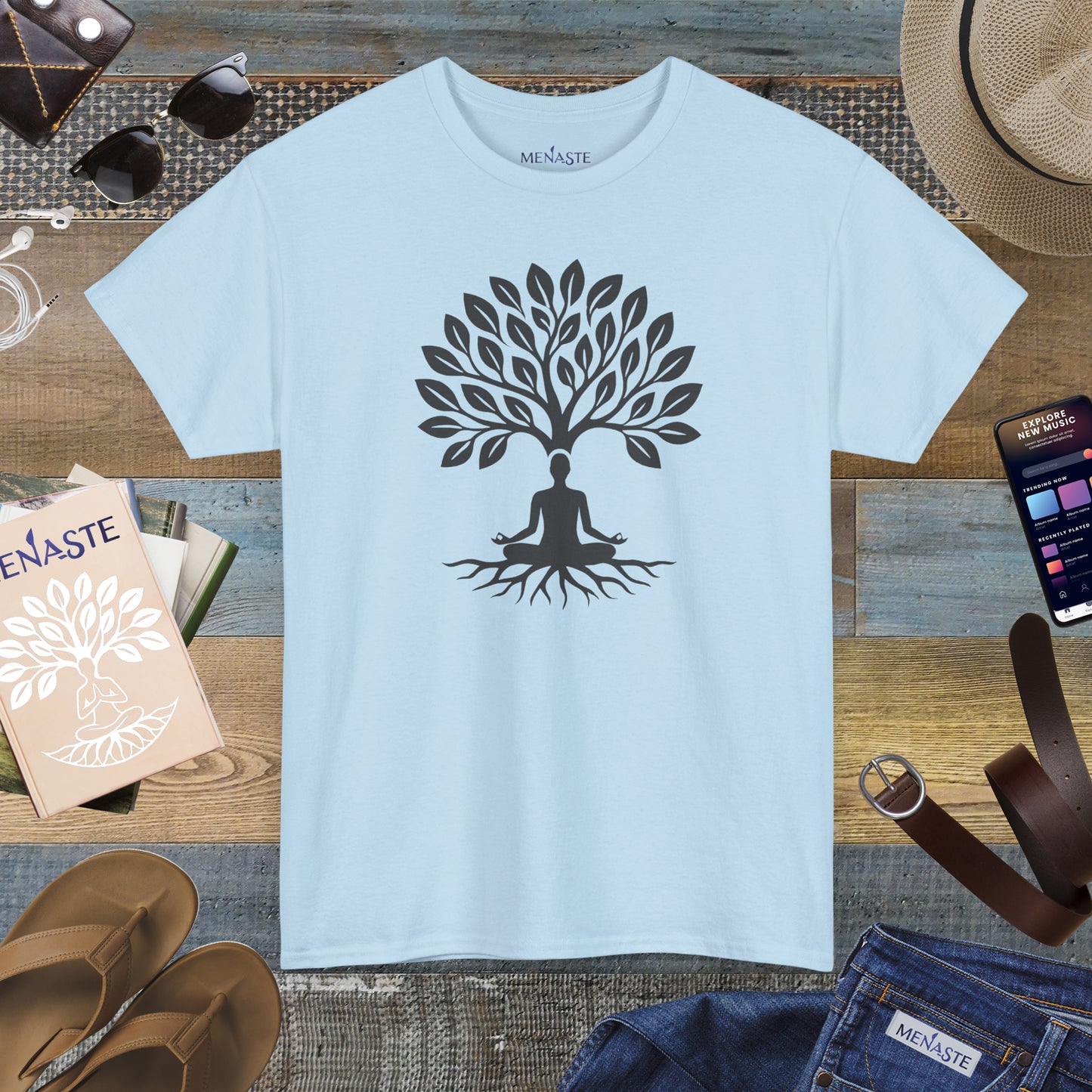 🌲🖤 ROOTED IN STILLNESS — Menaste™ Meditation Tee