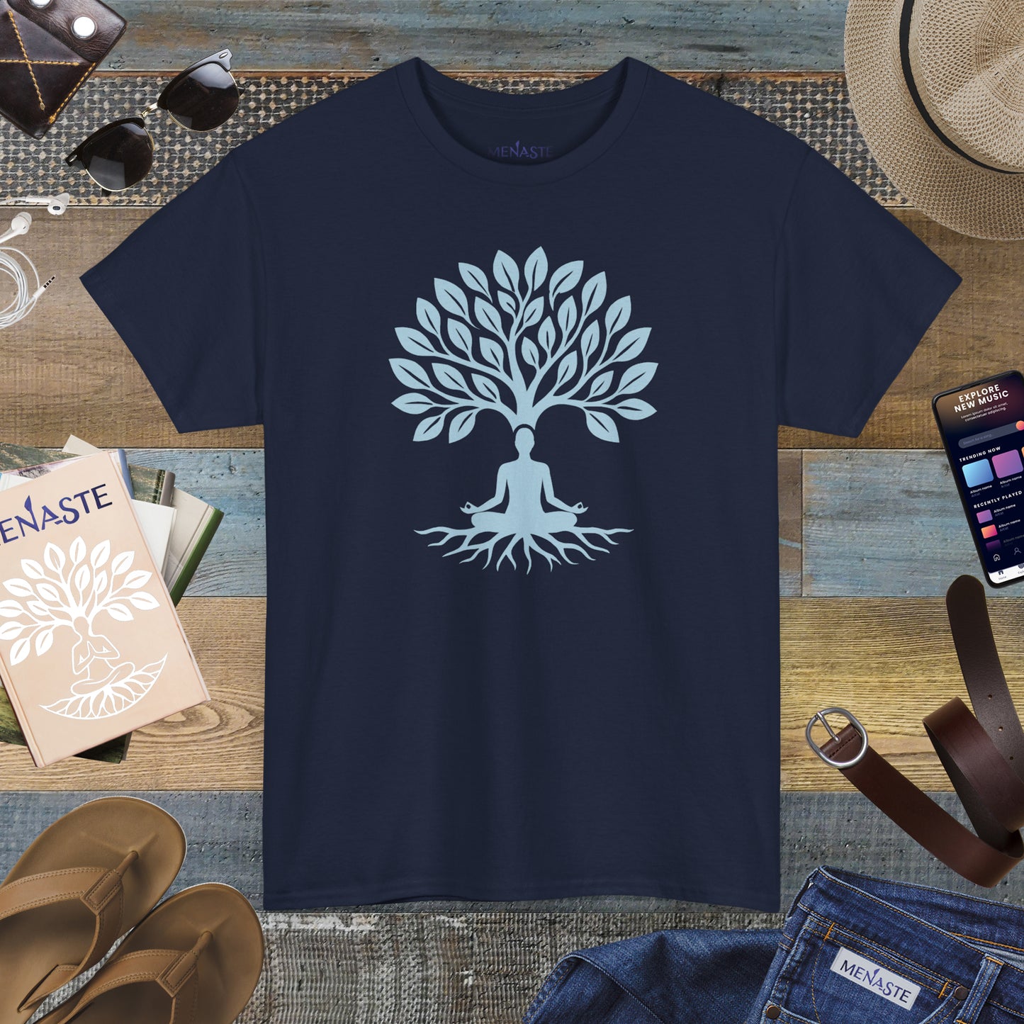 🌲🖤 ROOTED IN STILLNESS — Menaste™ Meditation Tee