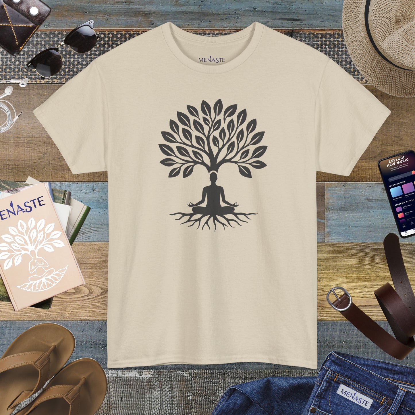 🌲🖤 ROOTED IN STILLNESS — Menaste™ Meditation Tee