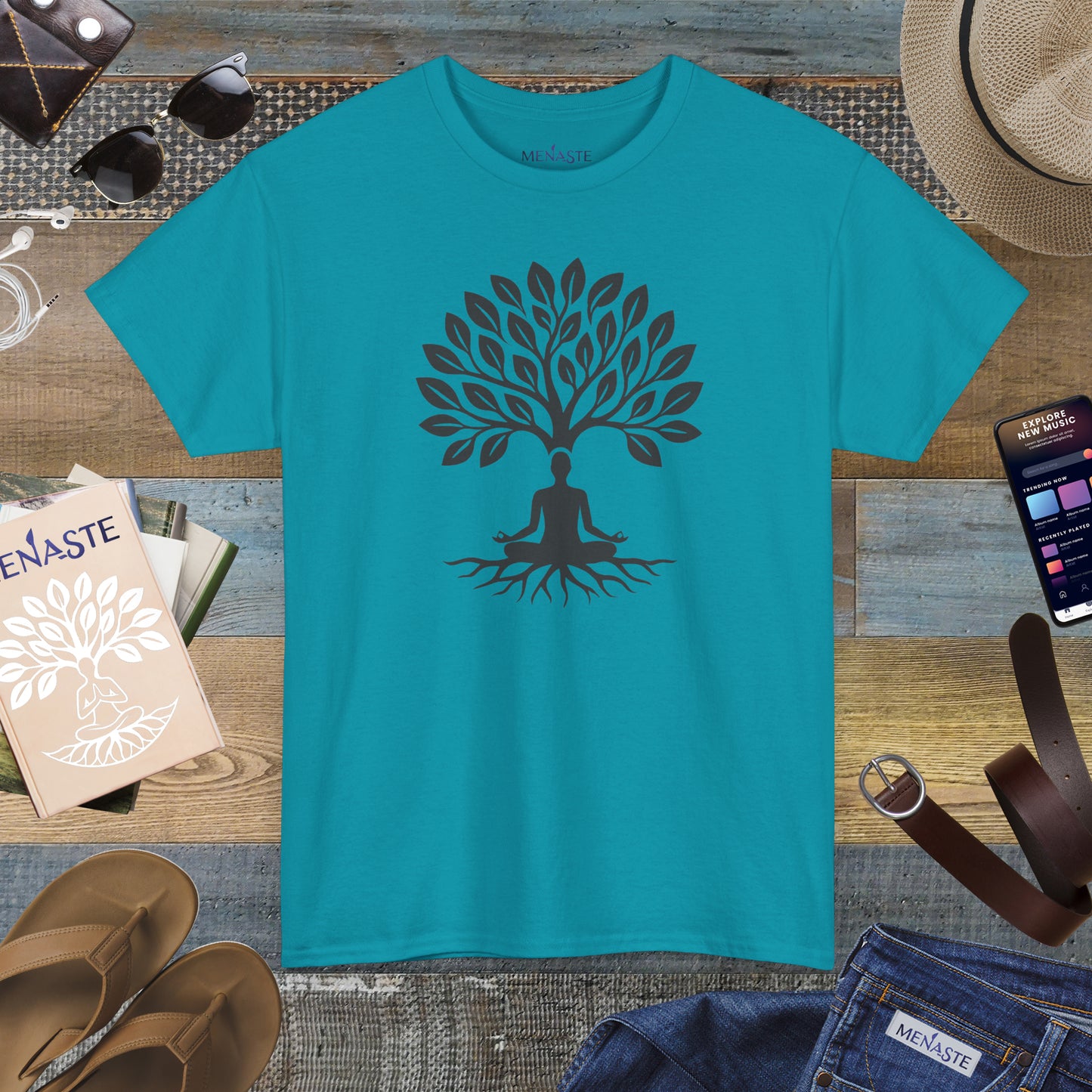 🌲🖤 ROOTED IN STILLNESS — Menaste™ Meditation Tee