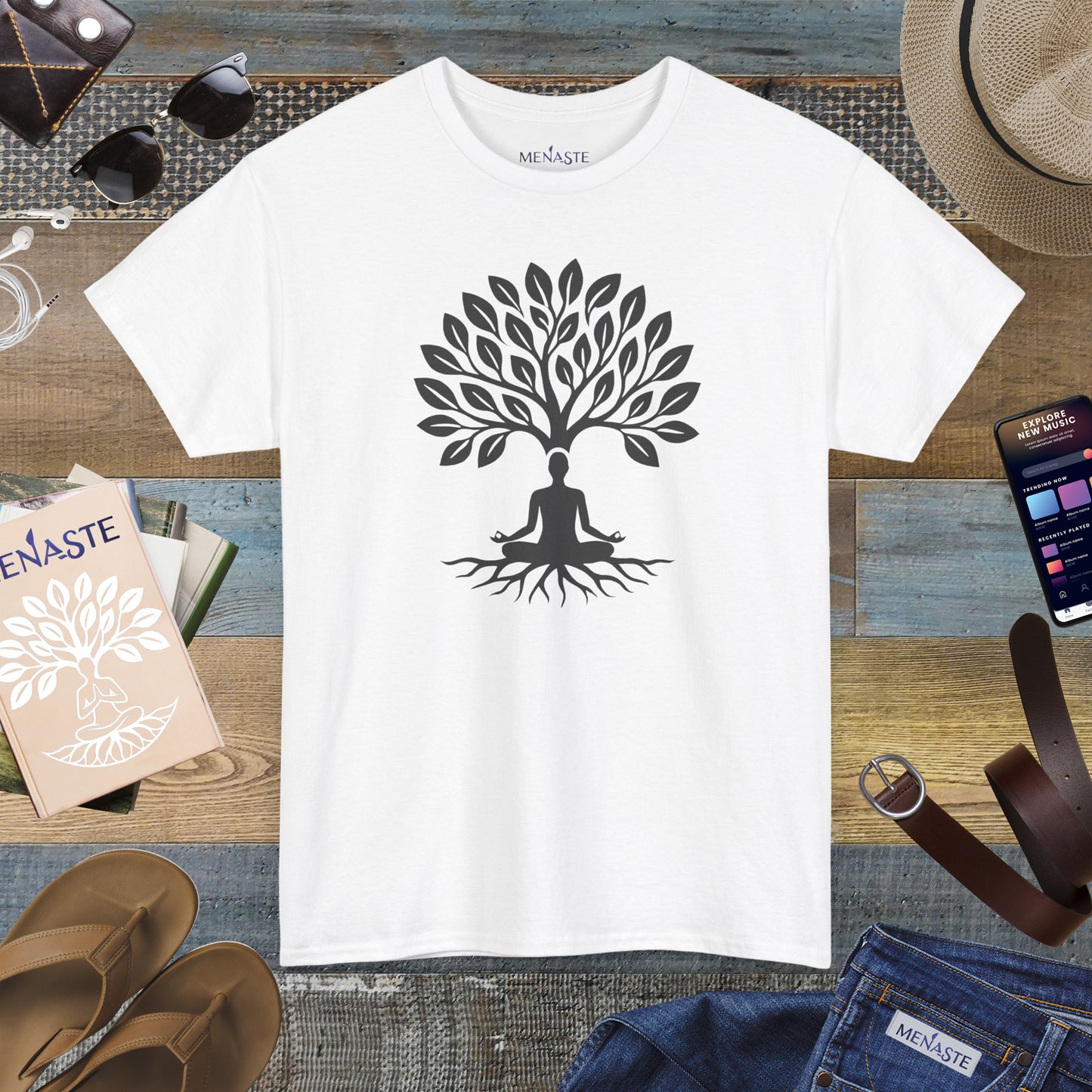 🌲🖤 ROOTED IN STILLNESS — Menaste™ Meditation Tee