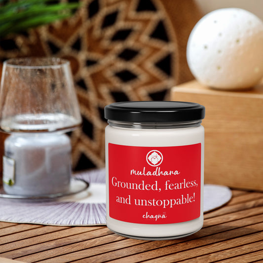 Muladhara CHAQRA Affirmation Candle 9oz. - "Grounded, fearless, and unstoppable!" - Scented Soy Candle