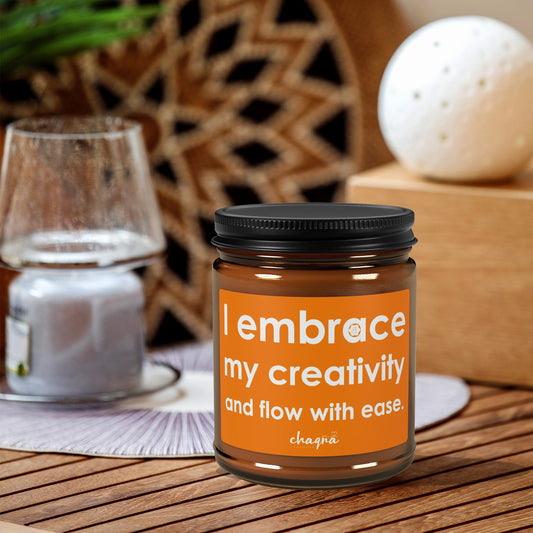 SACRAL CHAQRA Affirmation Candle 9oz. - "I embrace my creativity and flow with ease." - Scented Soy Candle