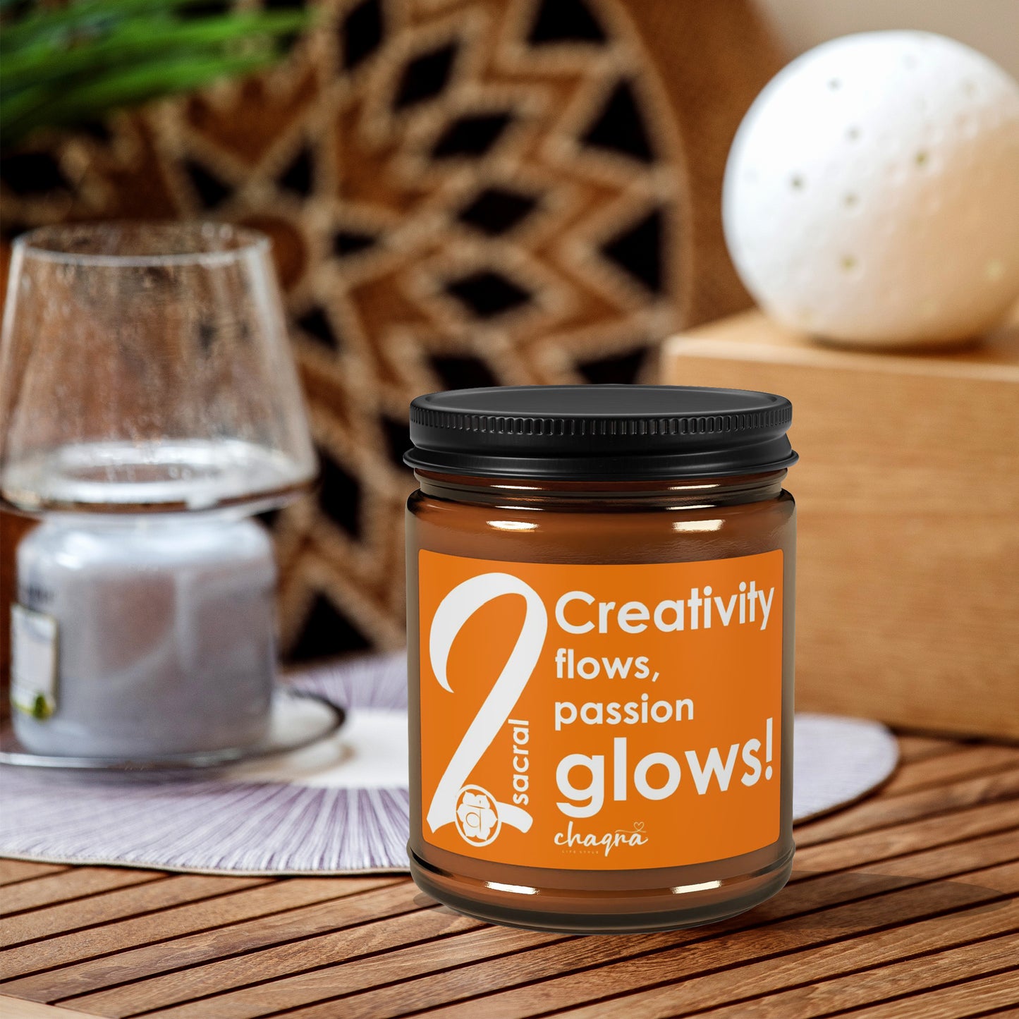 SACRAL CHAQRA Affirmation Candle 9oz.- "Creativity flows, passion glows!" - Scented Soy Candle