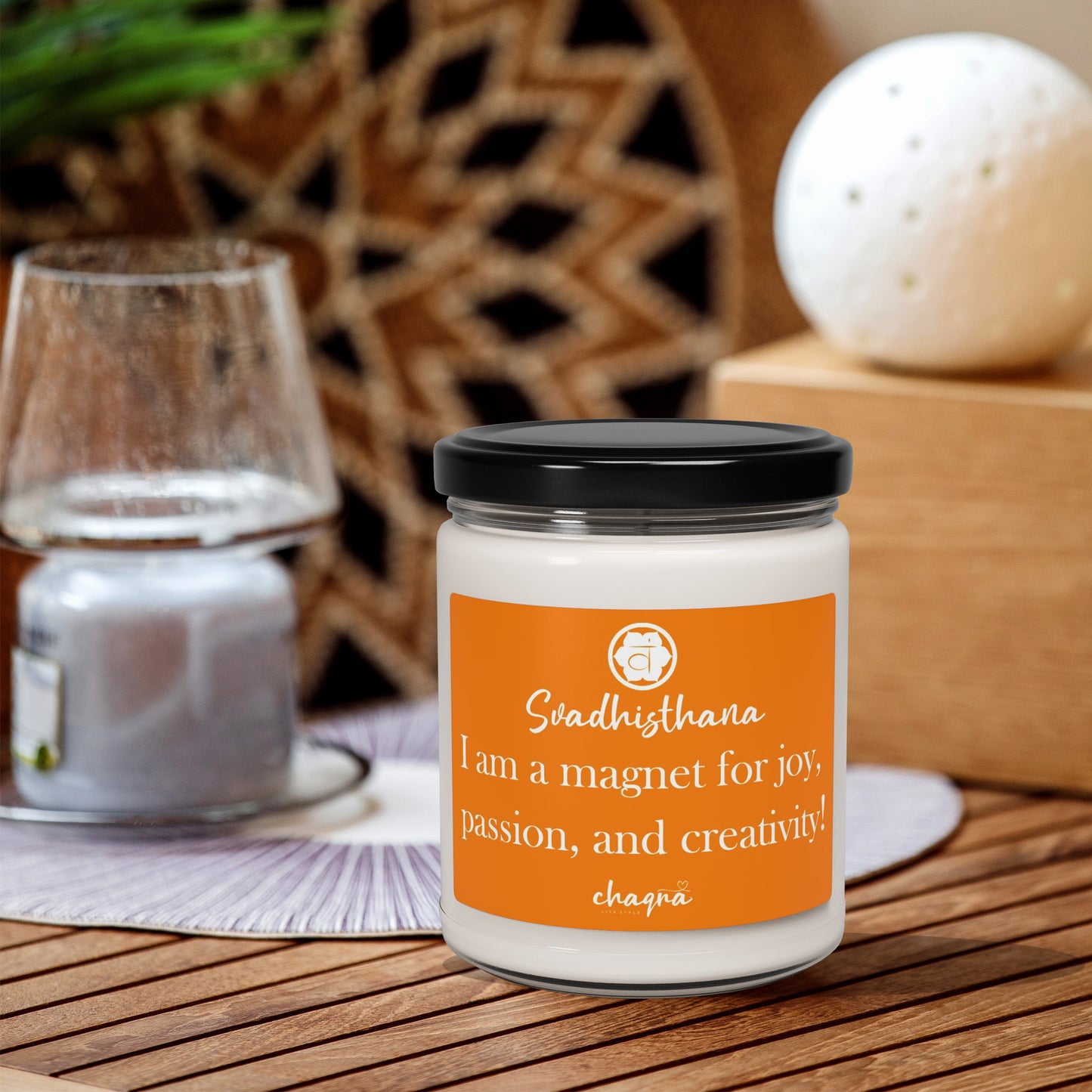 Svadhisthana CHAQRA Affirmation Candle 9oz. - "I am a magnet for joy, passion, and creativity!" - Scented Soy Candle