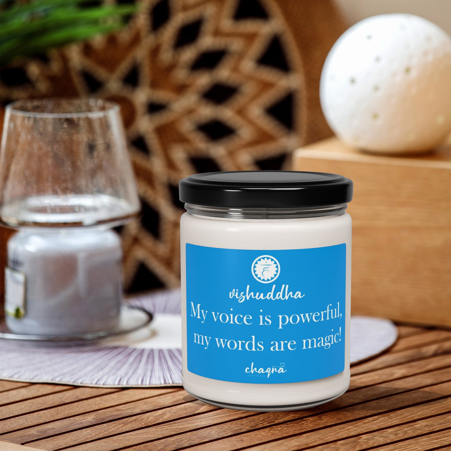 Vishuddha CHAQRA Affirmation Candle 9oz. - "My voice is powerful, my words are magic!" - Scented Soy Candle