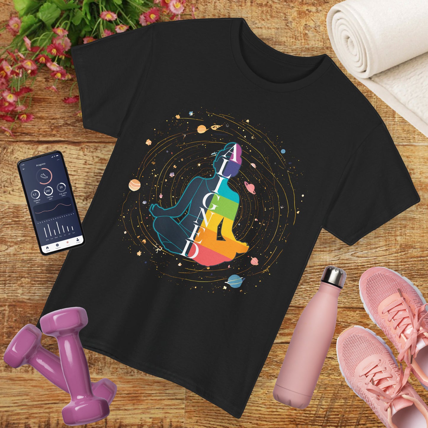 “Aligned” Chakra & Cosmos Heavy Cotton Tee - Balance, Energy & Inner Peace