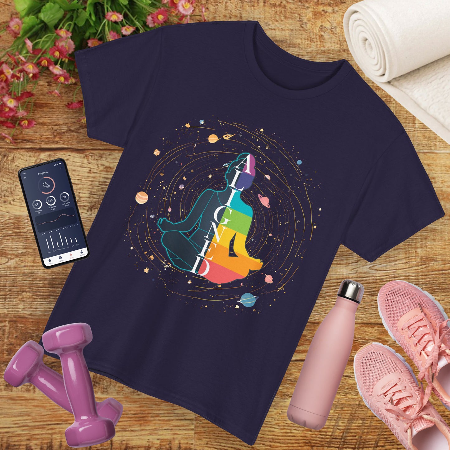 “Aligned” Chakra & Cosmos Heavy Cotton Tee - Balance, Energy & Inner Peace