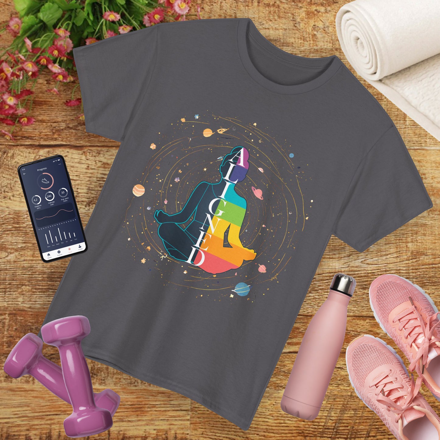“Aligned” Chakra & Cosmos Heavy Cotton Tee - Balance, Energy & Inner Peace