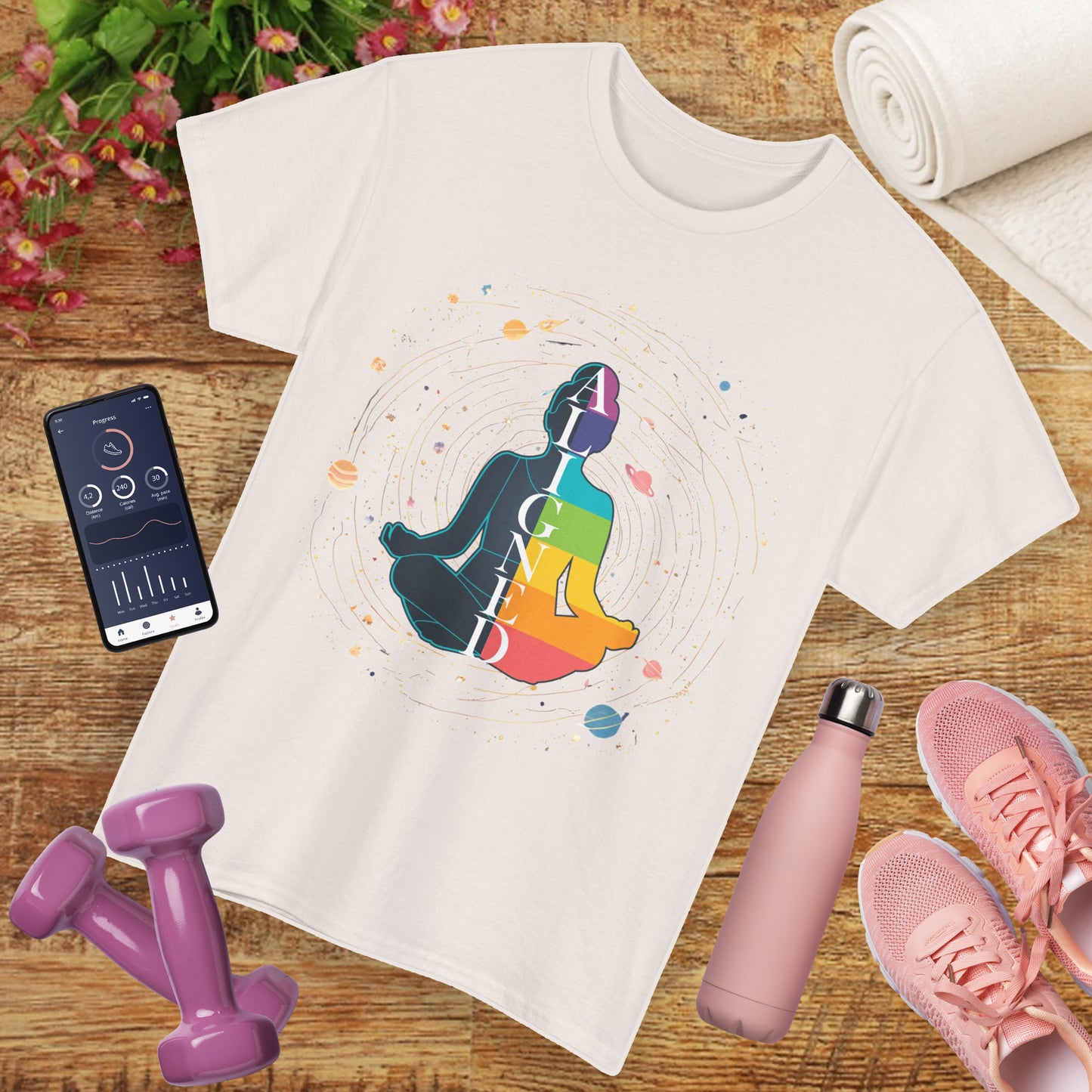 “Aligned” Chakra & Cosmos Heavy Cotton Tee - Balance, Energy & Inner Peace