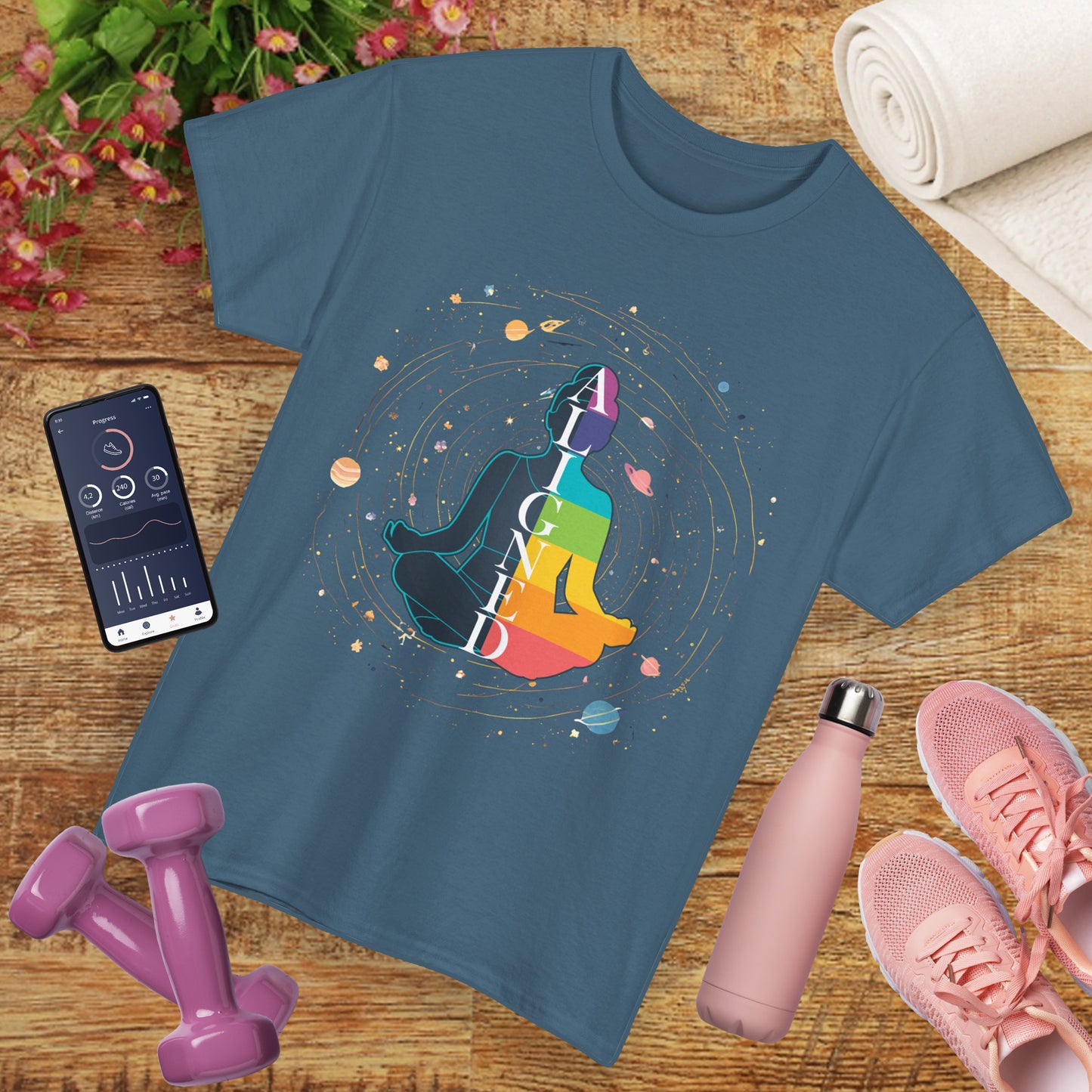 “Aligned” Chakra & Cosmos Heavy Cotton Tee - Balance, Energy & Inner Peace