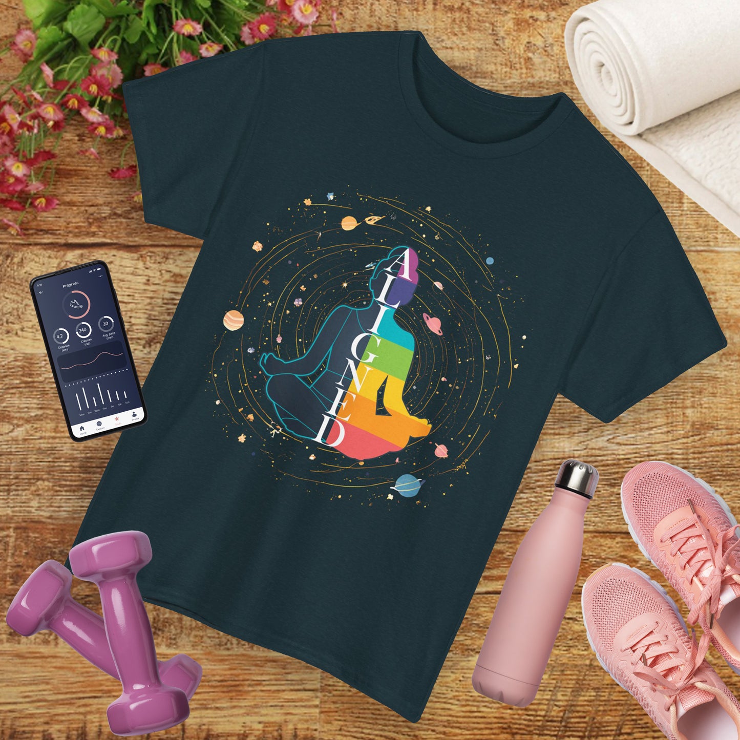 “Aligned” Chakra & Cosmos Heavy Cotton Tee - Balance, Energy & Inner Peace
