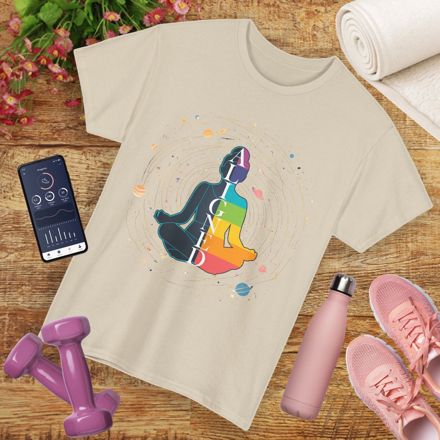 “Aligned” Chakra & Cosmos Heavy Cotton Tee - Balance, Energy & Inner Peace