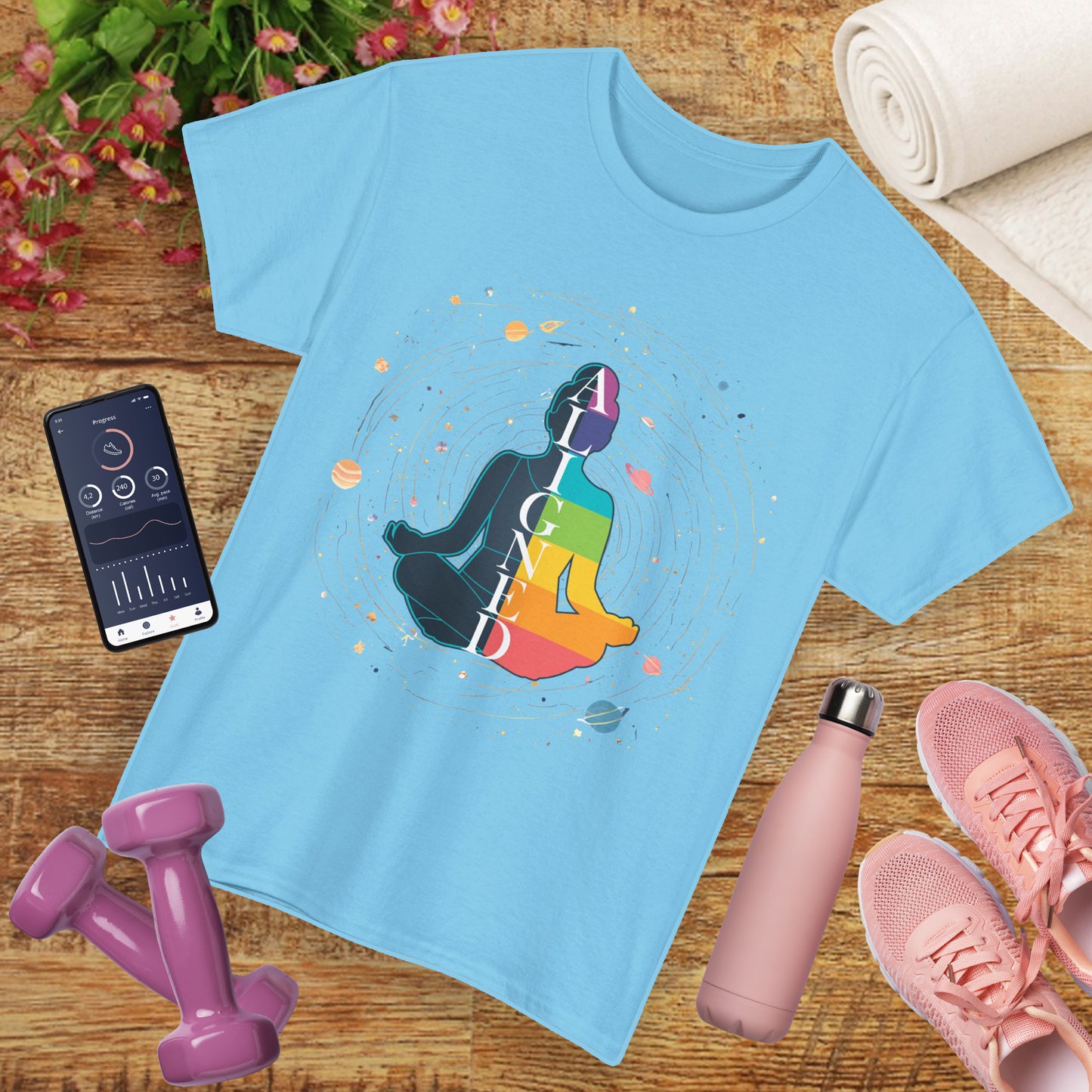 “Aligned” Chakra & Cosmos Heavy Cotton Tee - Balance, Energy & Inner Peace