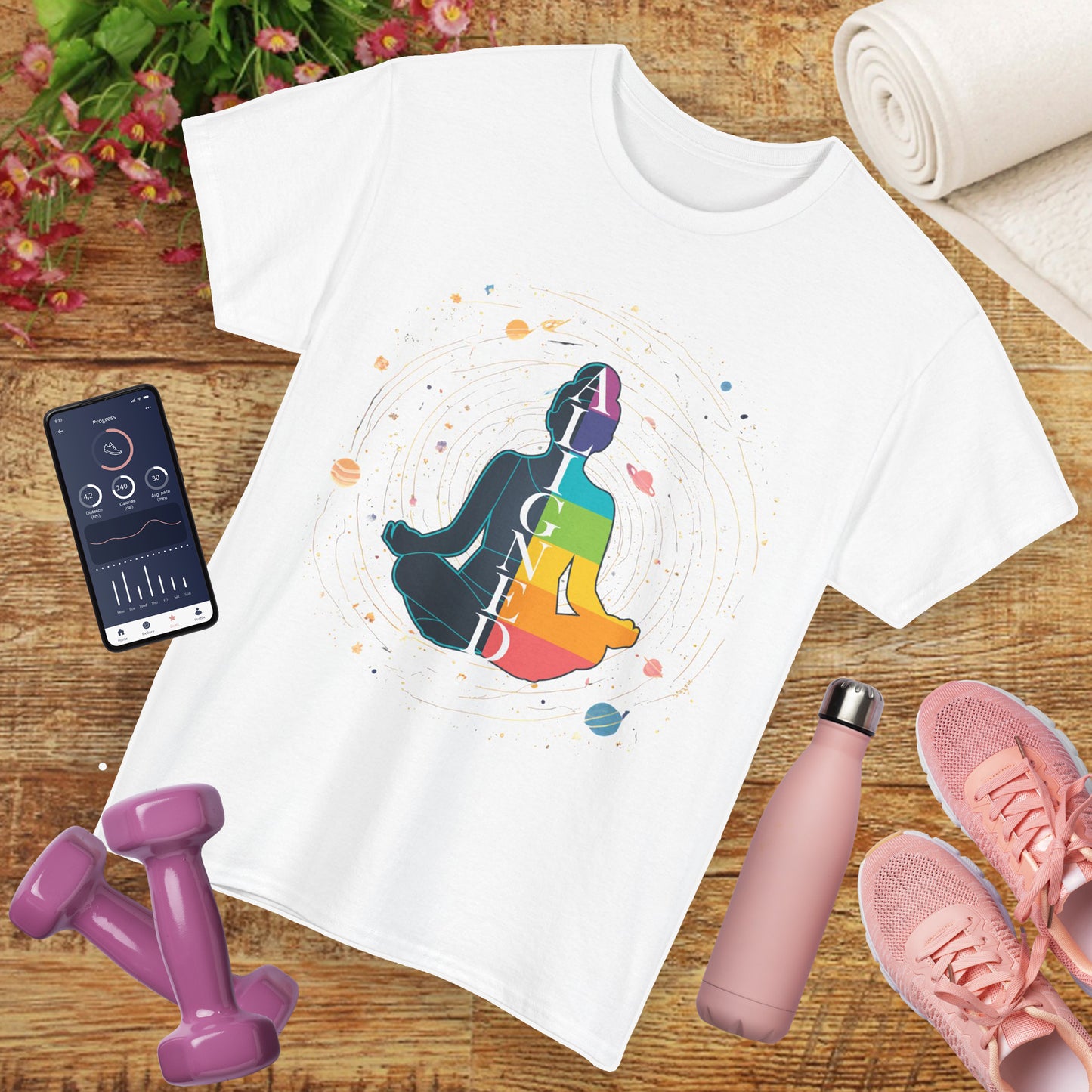 “Aligned” Chakra & Cosmos Heavy Cotton Tee - Balance, Energy & Inner Peace