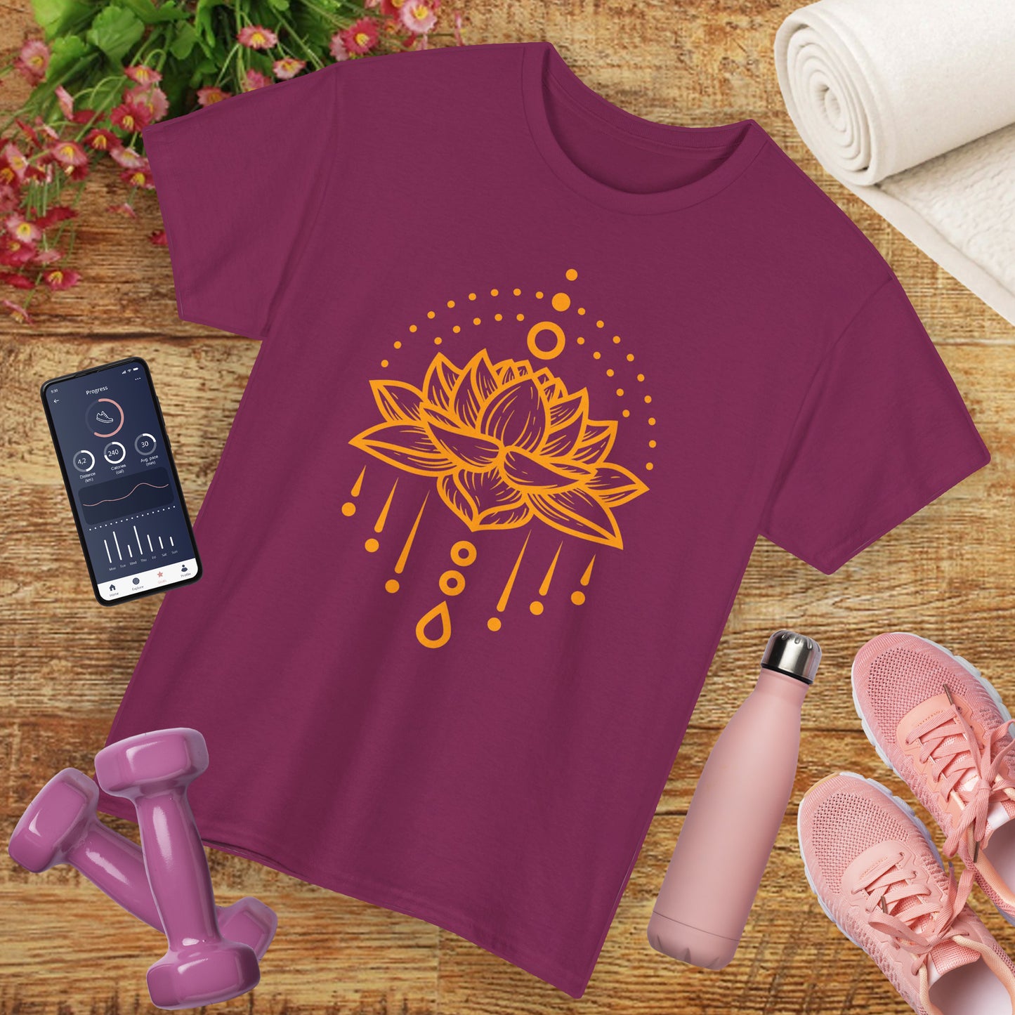 Golden Lotus Heavy Cotton Tee - Embrace Inner Brilliance