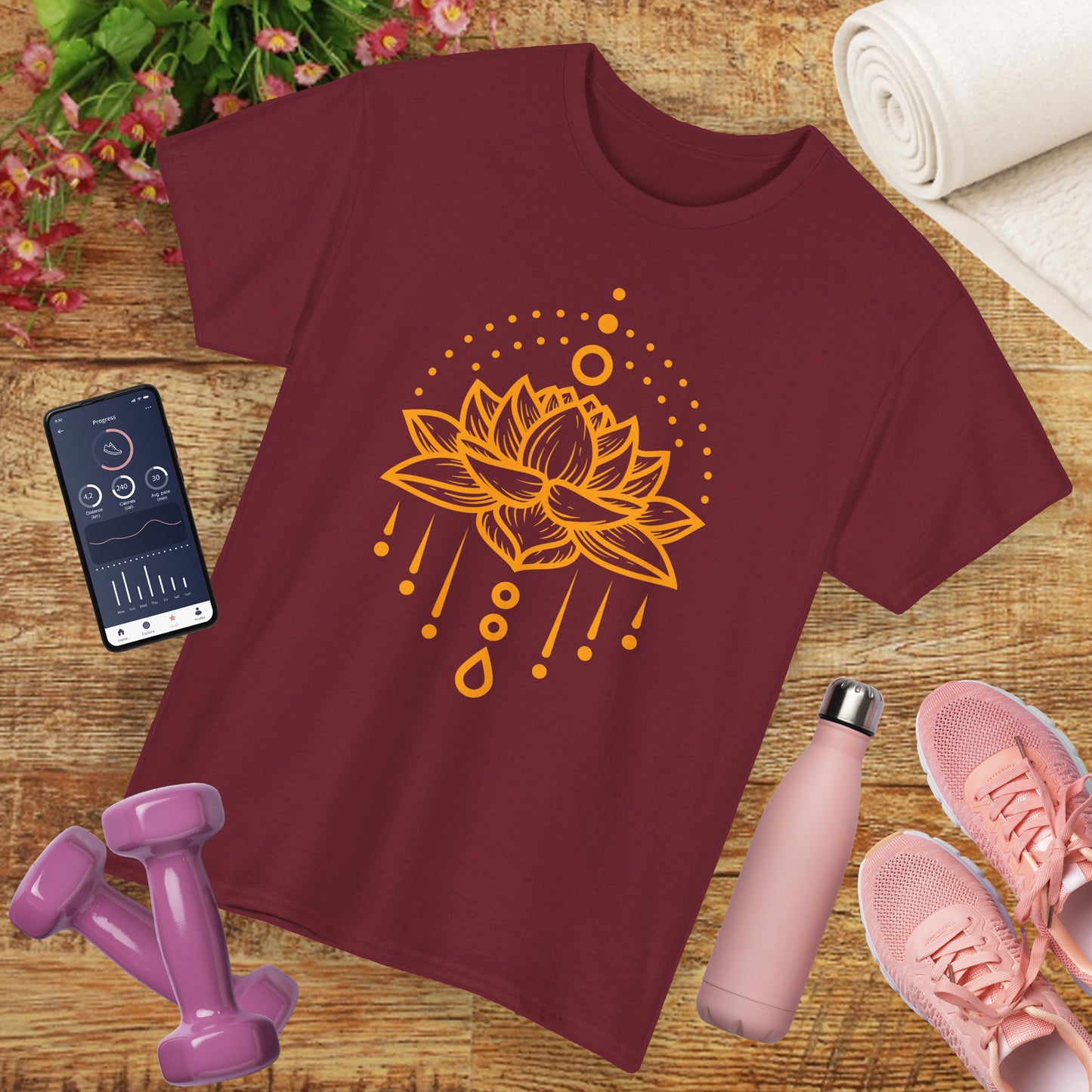 Golden Lotus Heavy Cotton Tee - Embrace Inner Brilliance