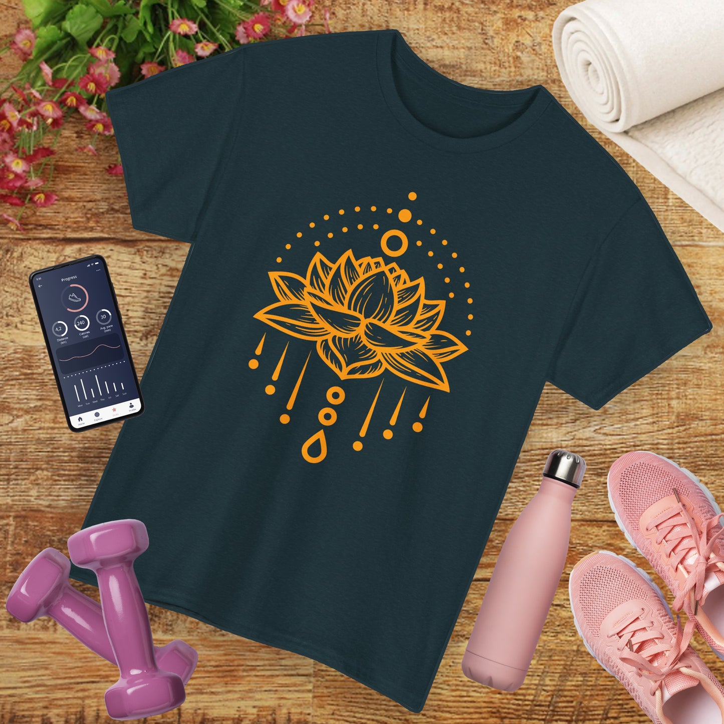 Golden Lotus Heavy Cotton Tee - Embrace Inner Brilliance