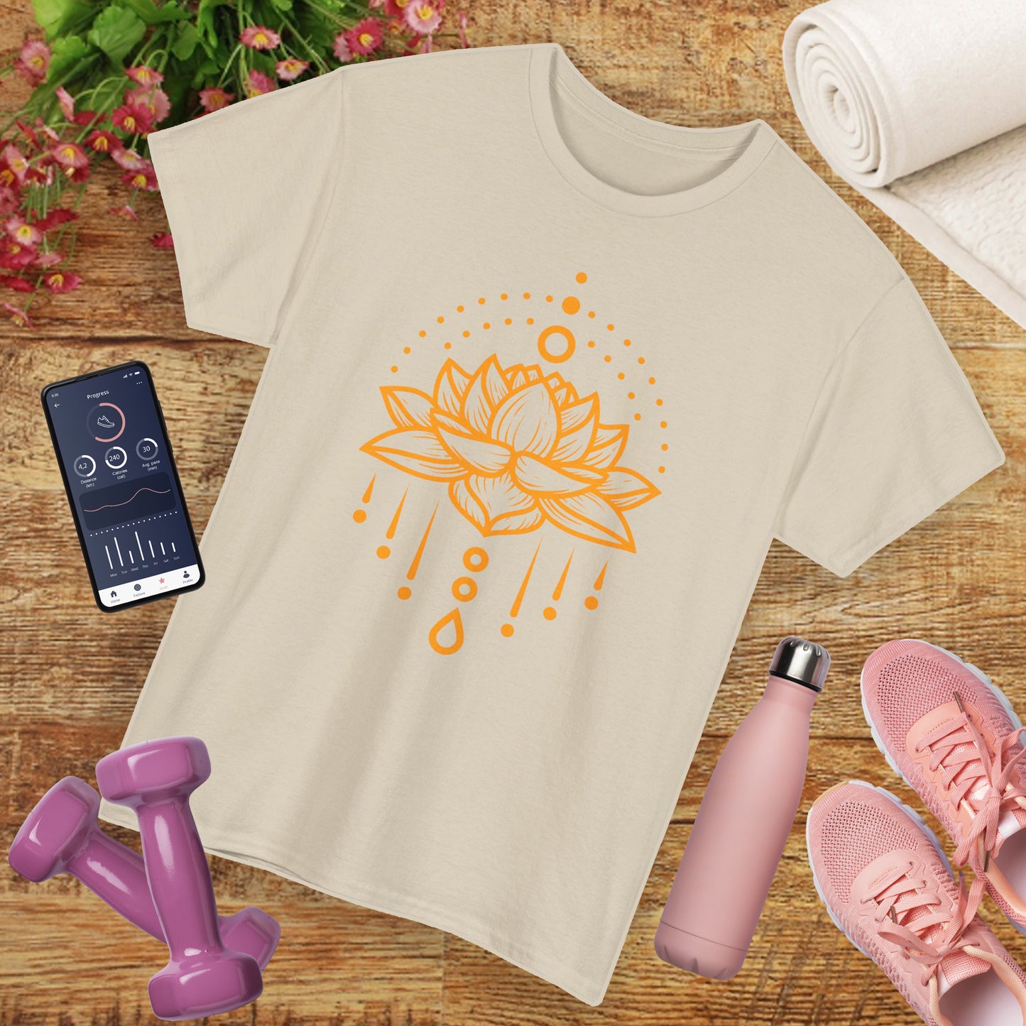 Golden Lotus Heavy Cotton Tee - Embrace Inner Brilliance