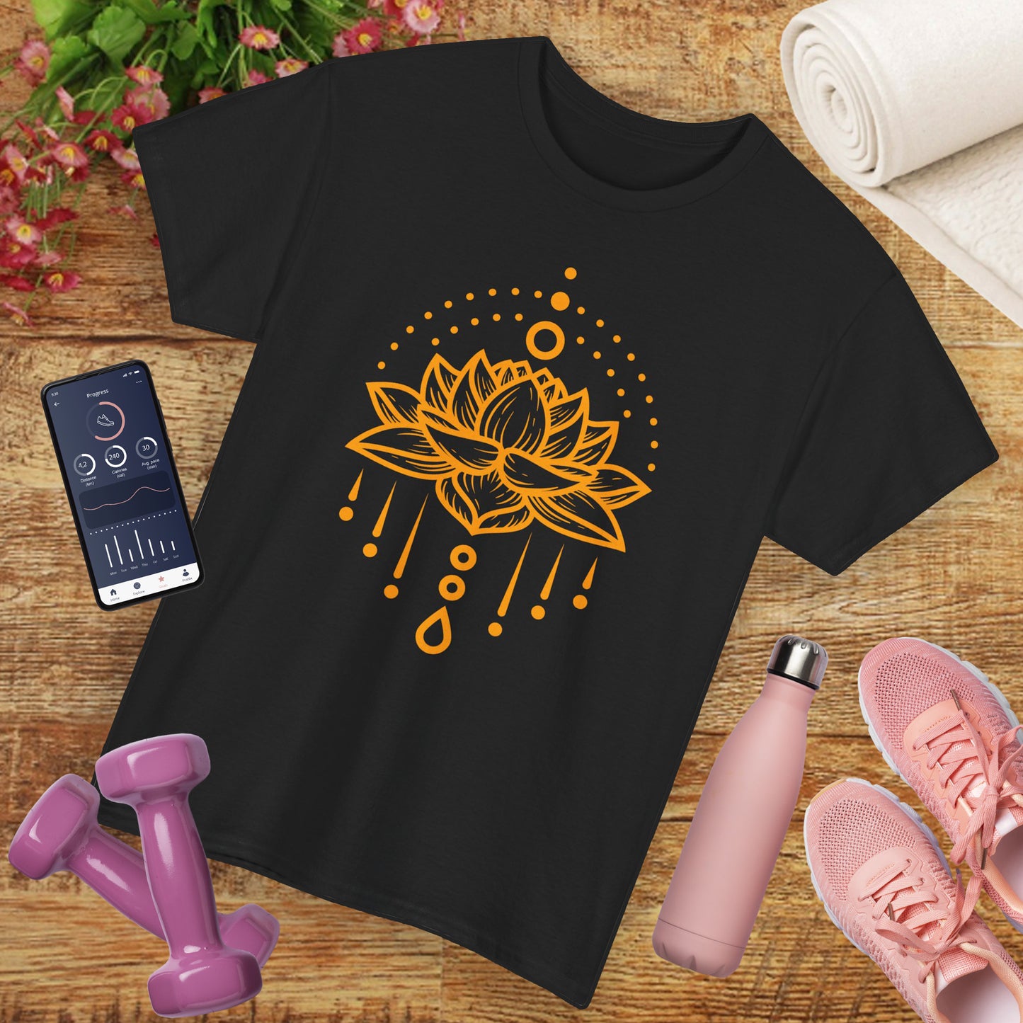 Golden Lotus Heavy Cotton Tee - Embrace Inner Brilliance