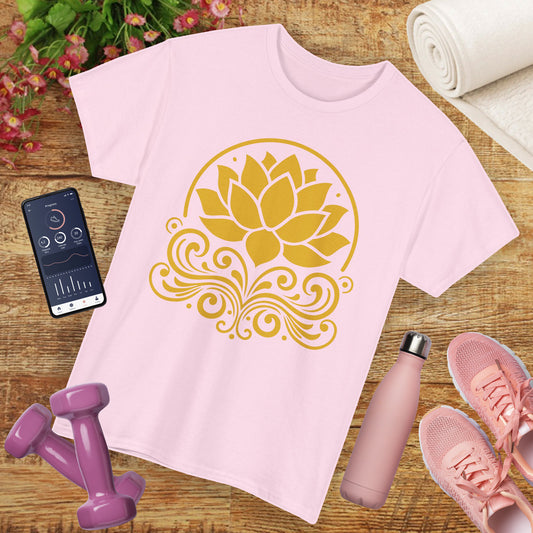 Golden Lotus Heavy Cotton Tee - Bloom in Radiance, Rooted in Light