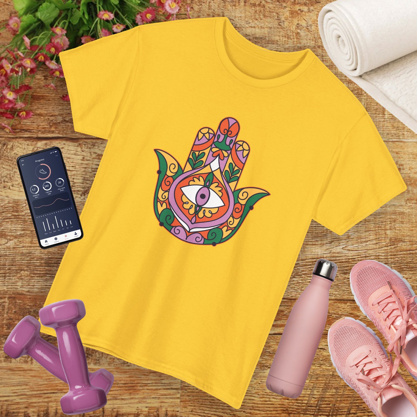 Guardian Spirit Heavy Cotton Tee - Hamsa Hand with Eye