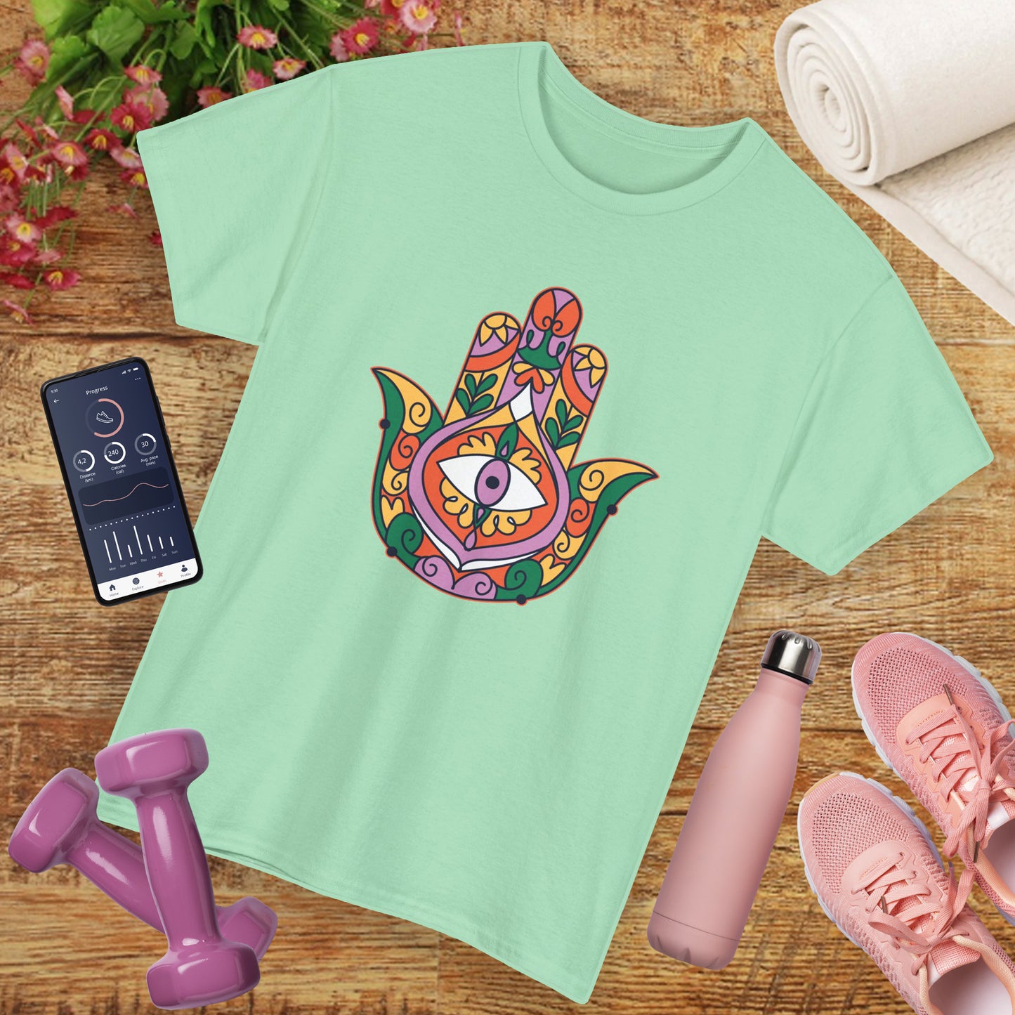 Guardian Spirit Heavy Cotton Tee - Hamsa Hand with Eye