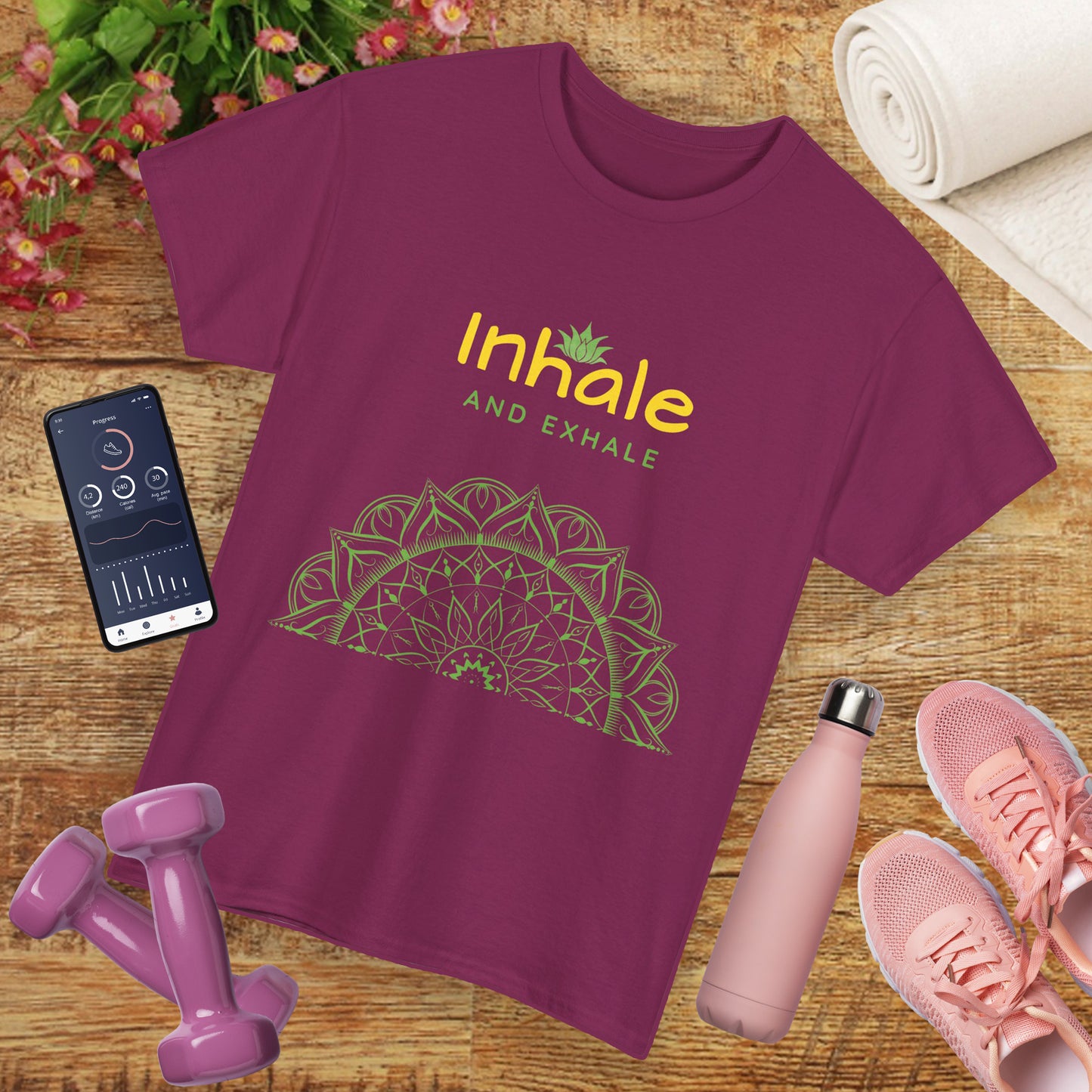 Inhale Exhale Mandala Heavy Cotton Tee - Breathe In Peace, Breathe Out Stress