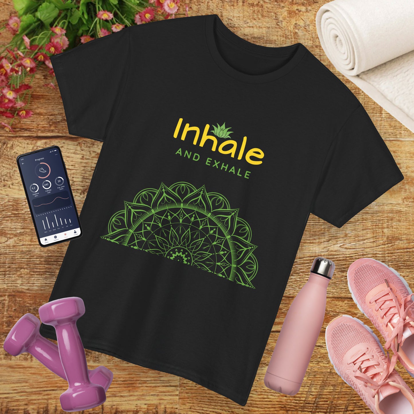Inhale Exhale Mandala Heavy Cotton Tee - Breathe In Peace, Breathe Out Stress