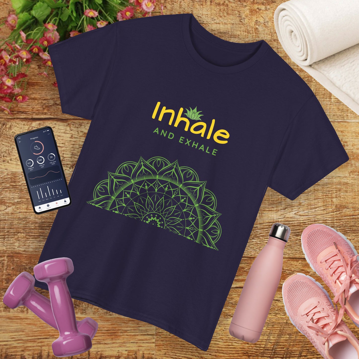 Inhale Exhale Mandala Heavy Cotton Tee - Breathe In Peace, Breathe Out Stress