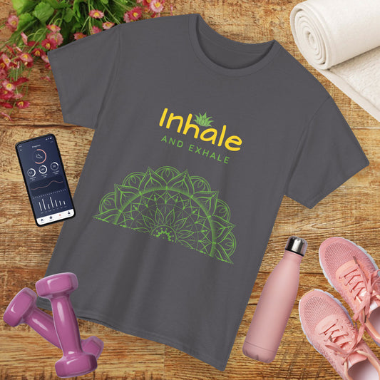 Inhale Exhale Mandala Heavy Cotton Tee - Breathe In Peace, Breathe Out Stress