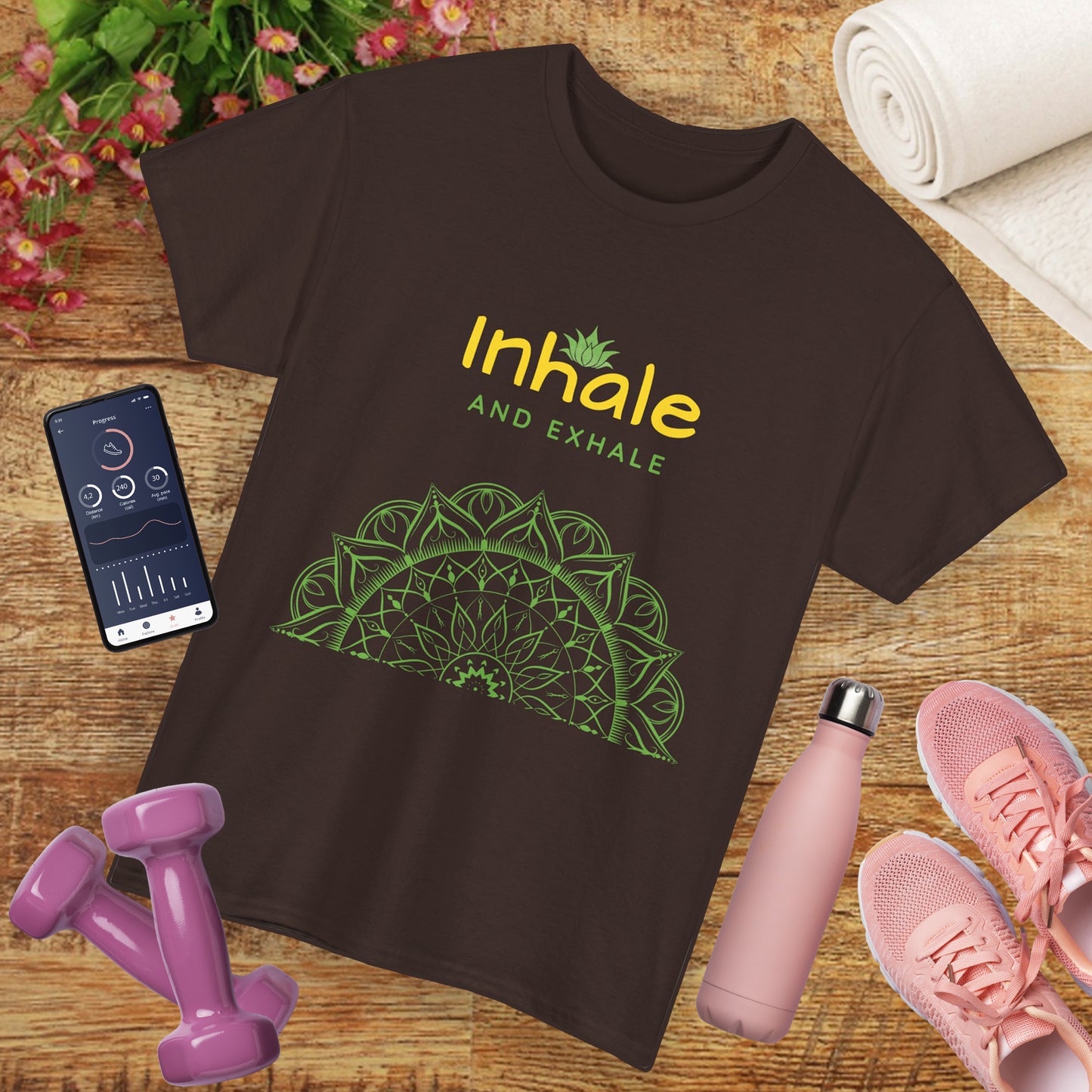 Inhale Exhale Mandala Heavy Cotton Tee - Breathe In Peace, Breathe Out Stress
