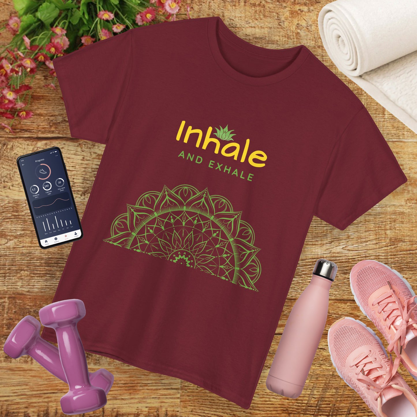 Inhale Exhale Mandala Heavy Cotton Tee - Breathe In Peace, Breathe Out Stress