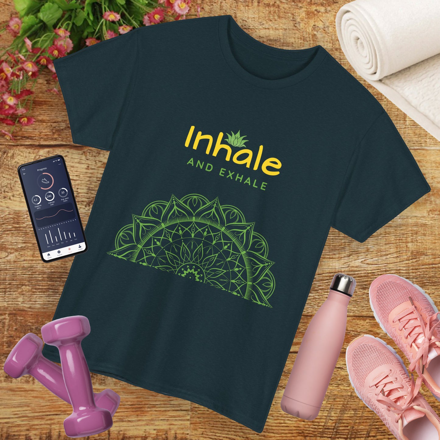 Inhale Exhale Mandala Heavy Cotton Tee - Breathe In Peace, Breathe Out Stress
