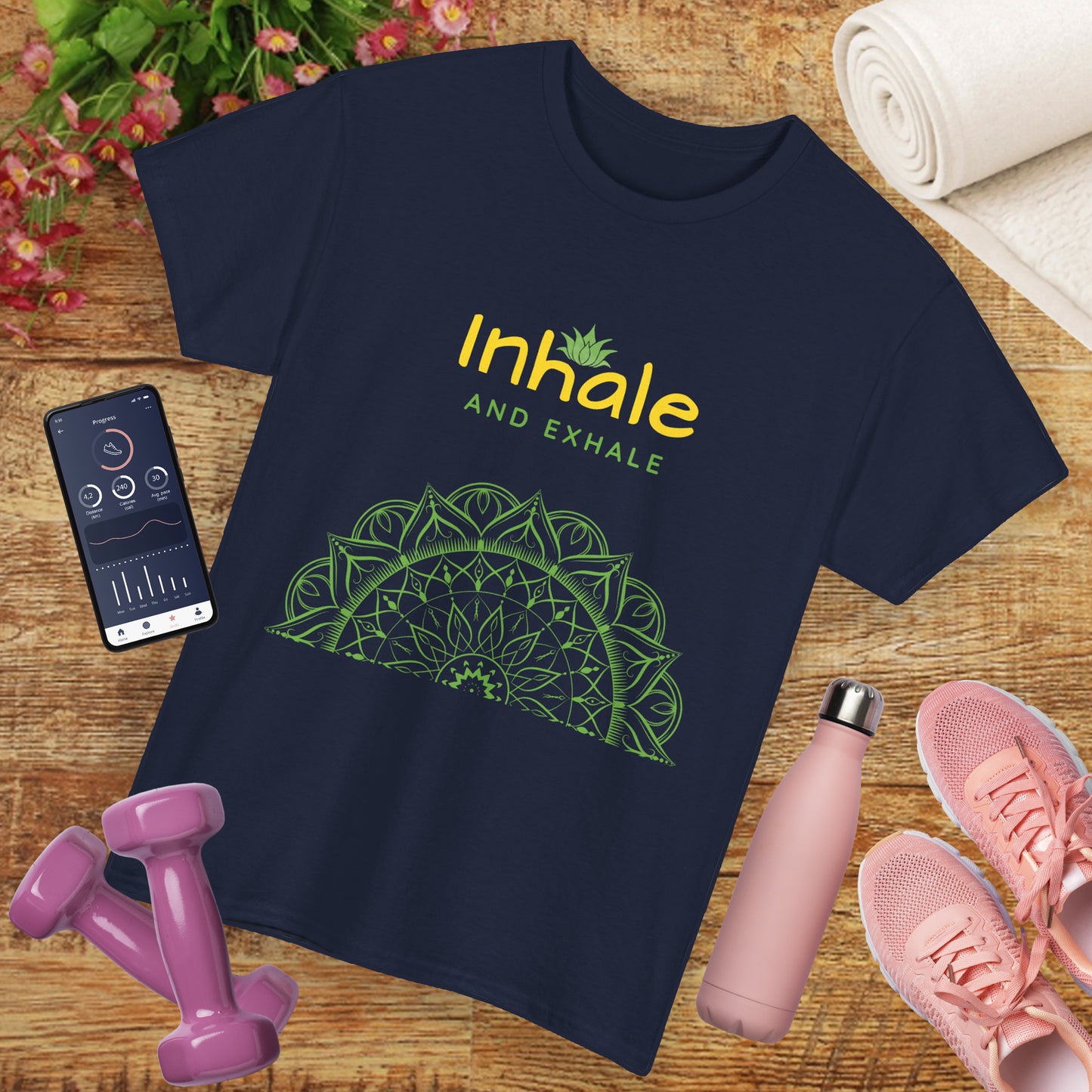Inhale Exhale Mandala Heavy Cotton Tee - Breathe In Peace, Breathe Out Stress