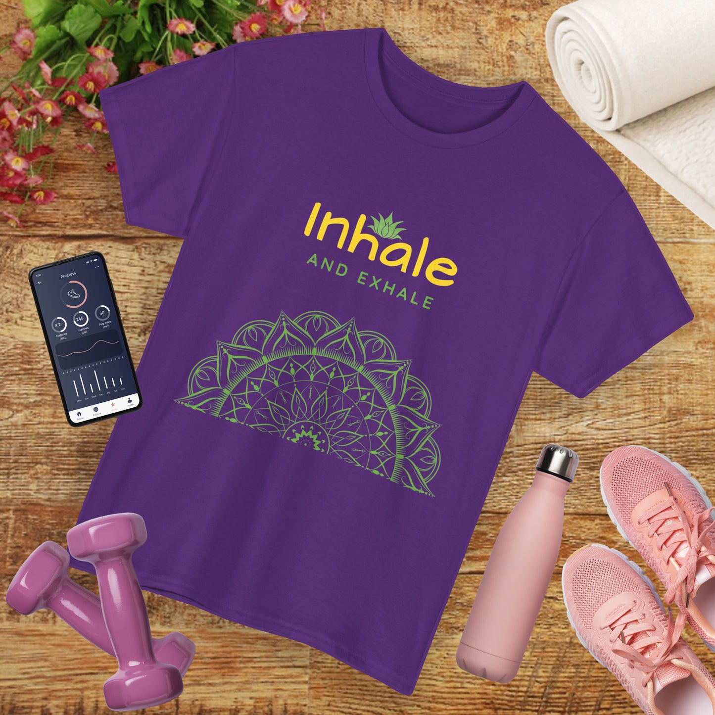 Inhale Exhale Mandala Heavy Cotton Tee - Breathe In Peace, Breathe Out Stress