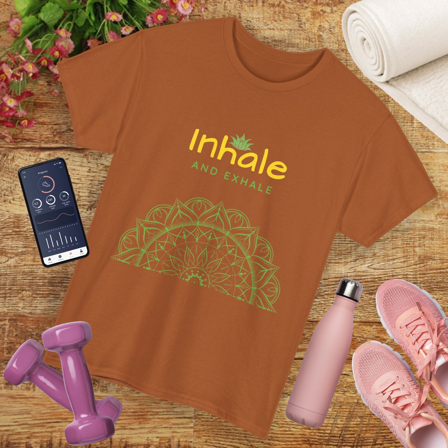 Inhale Exhale Mandala Heavy Cotton Tee - Breathe In Peace, Breathe Out Stress
