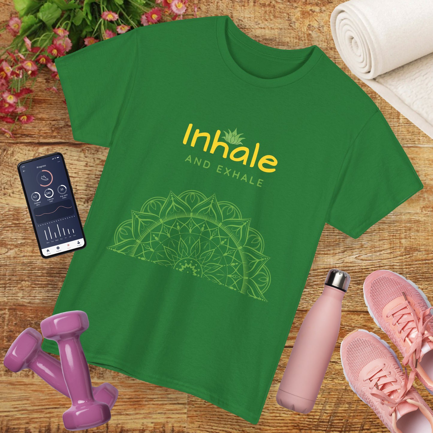 Inhale Exhale Mandala Heavy Cotton Tee - Breathe In Peace, Breathe Out Stress