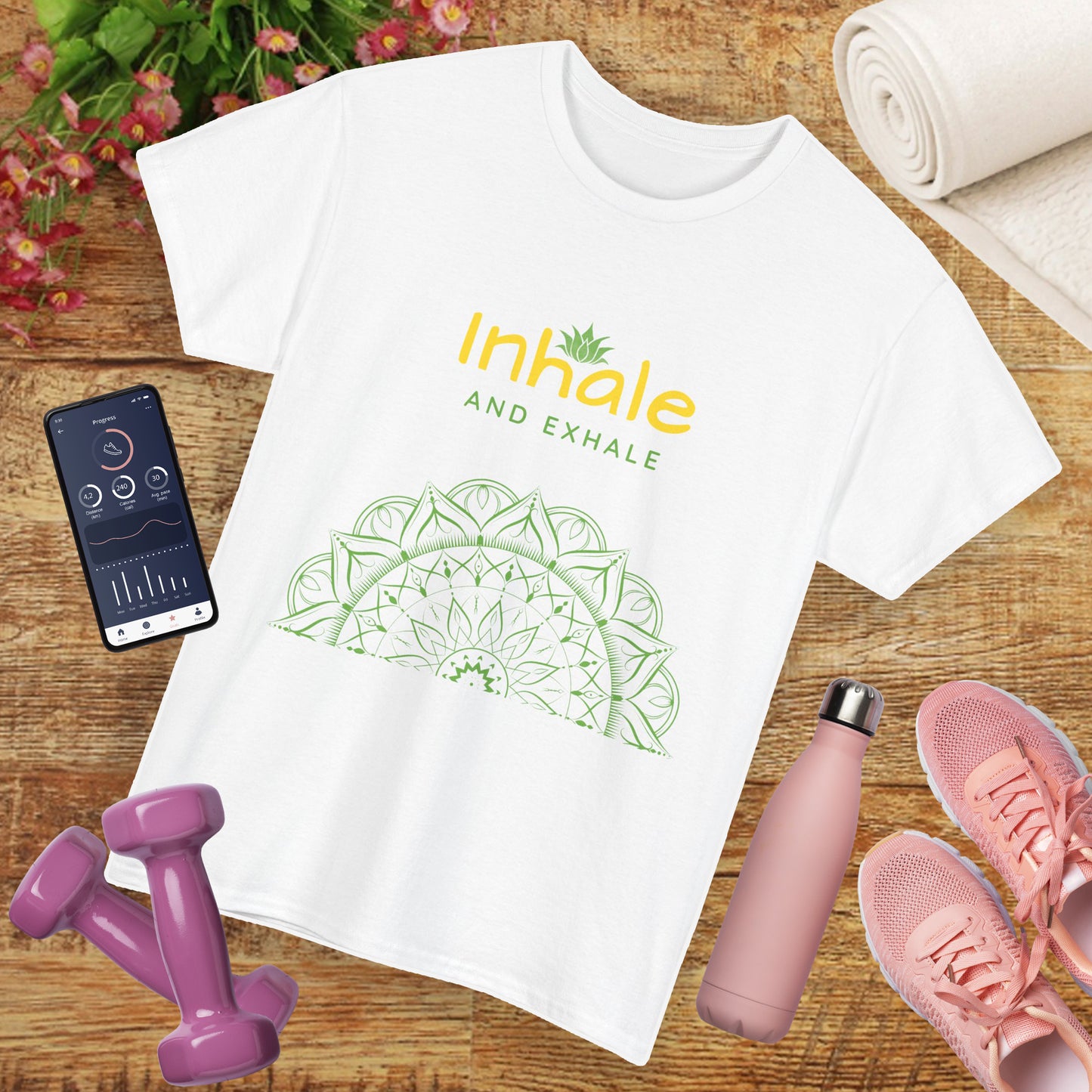 Inhale Exhale Mandala Heavy Cotton Tee - Breathe In Peace, Breathe Out Stress