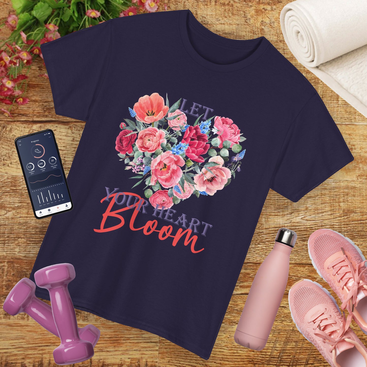 "Let Your Heart Bloom" - Floral & Love Heavy Cotton Tee