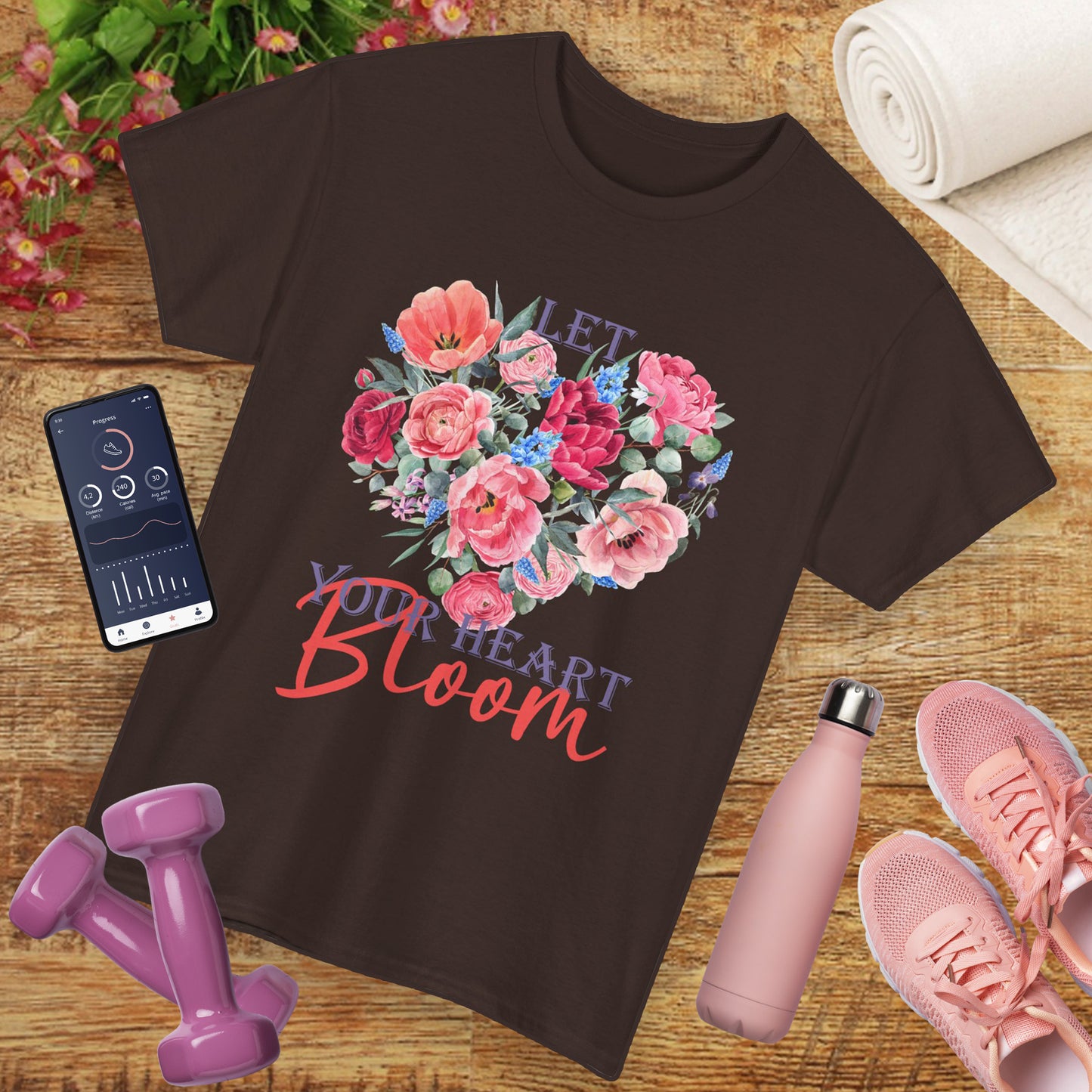 "Let Your Heart Bloom" - Floral & Love Heavy Cotton Tee